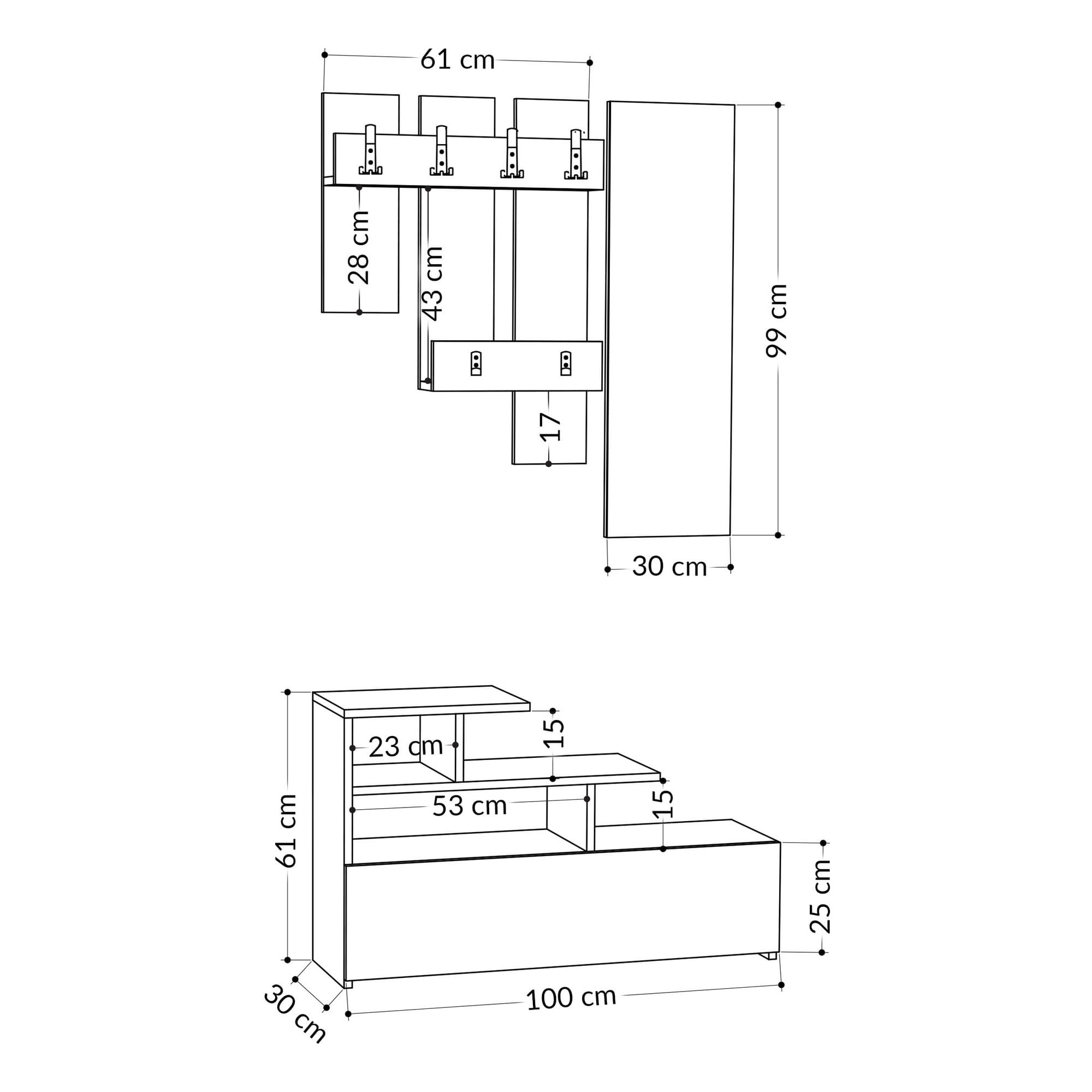 Cuier hol, Hanah Home, pal melaminat, stejar, 100x61x30 cm — imaginea 2