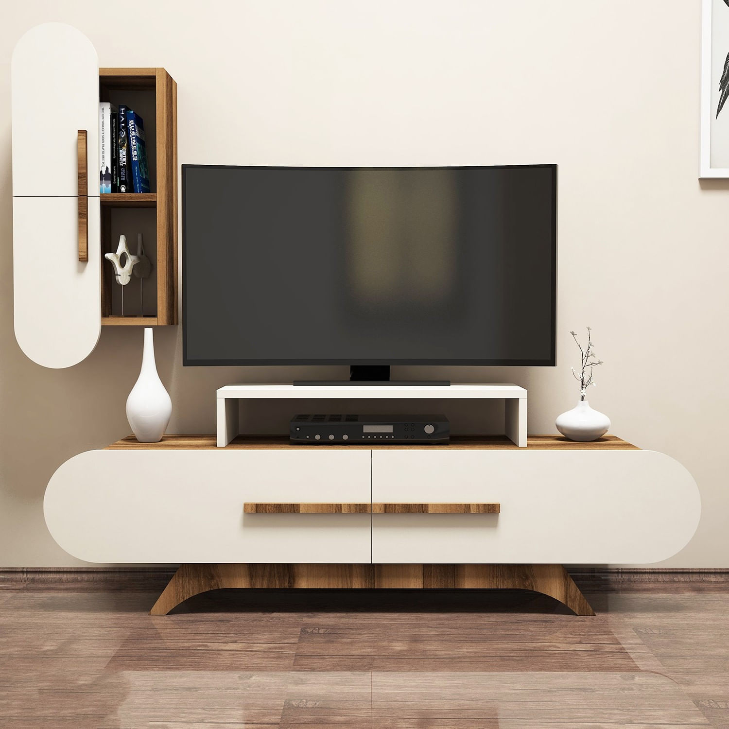 Corp tv, Hanah Home, pal melaminat, nuc si crem, 145x49.8x36.8 cm