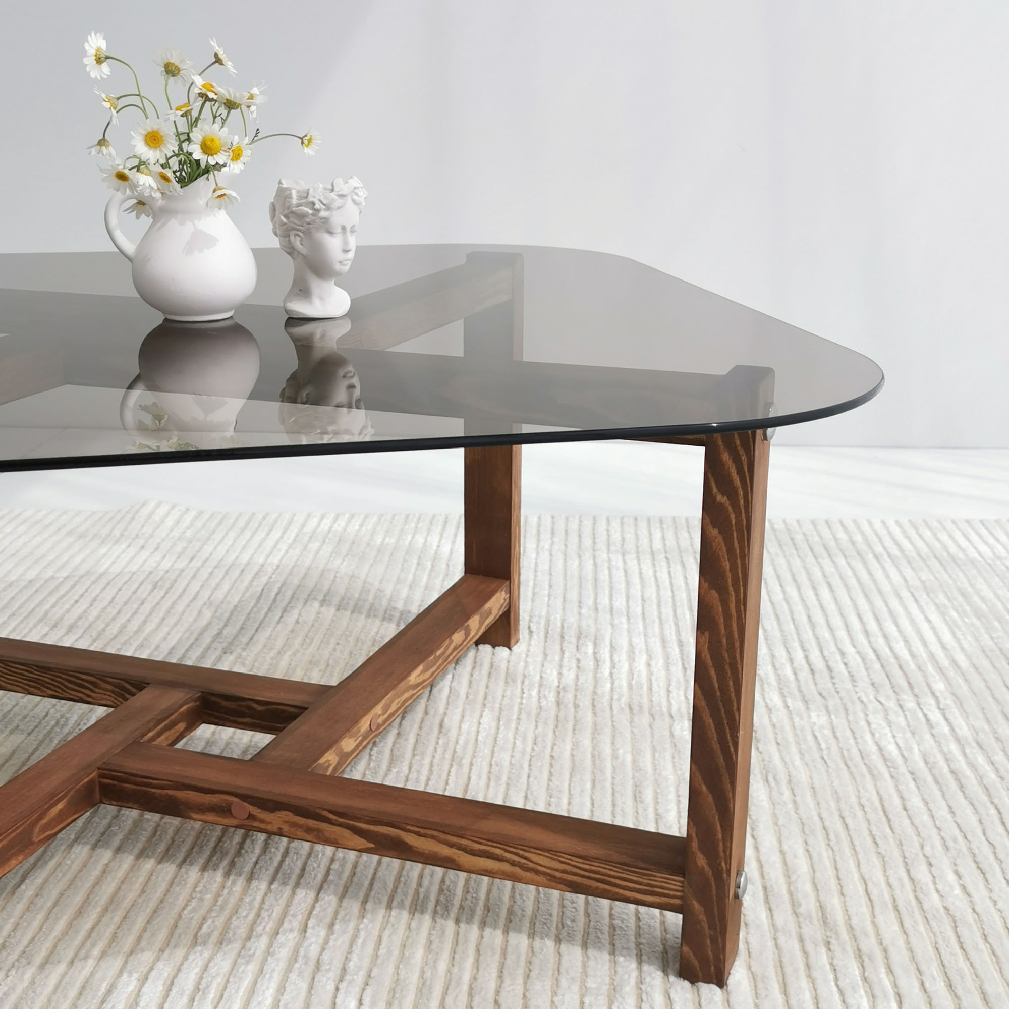 Masuta de cafea, Hanah Home, sticla securizata si lemn masiv de pin, stejar, 80x40x80 cm