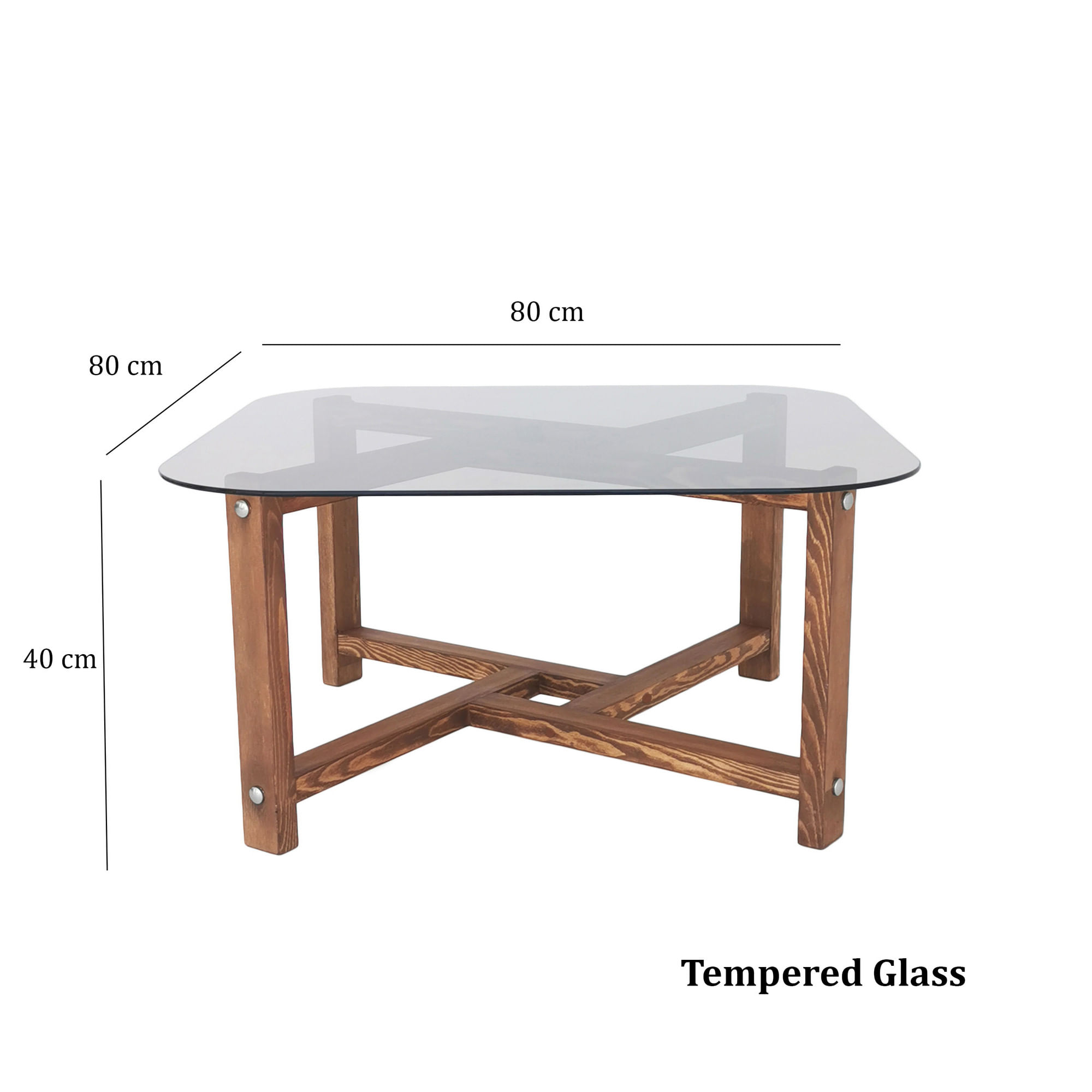 Masuta de cafea, Hanah Home, sticla securizata si lemn masiv de pin, stejar, 80x40x80 cm — imaginea 4