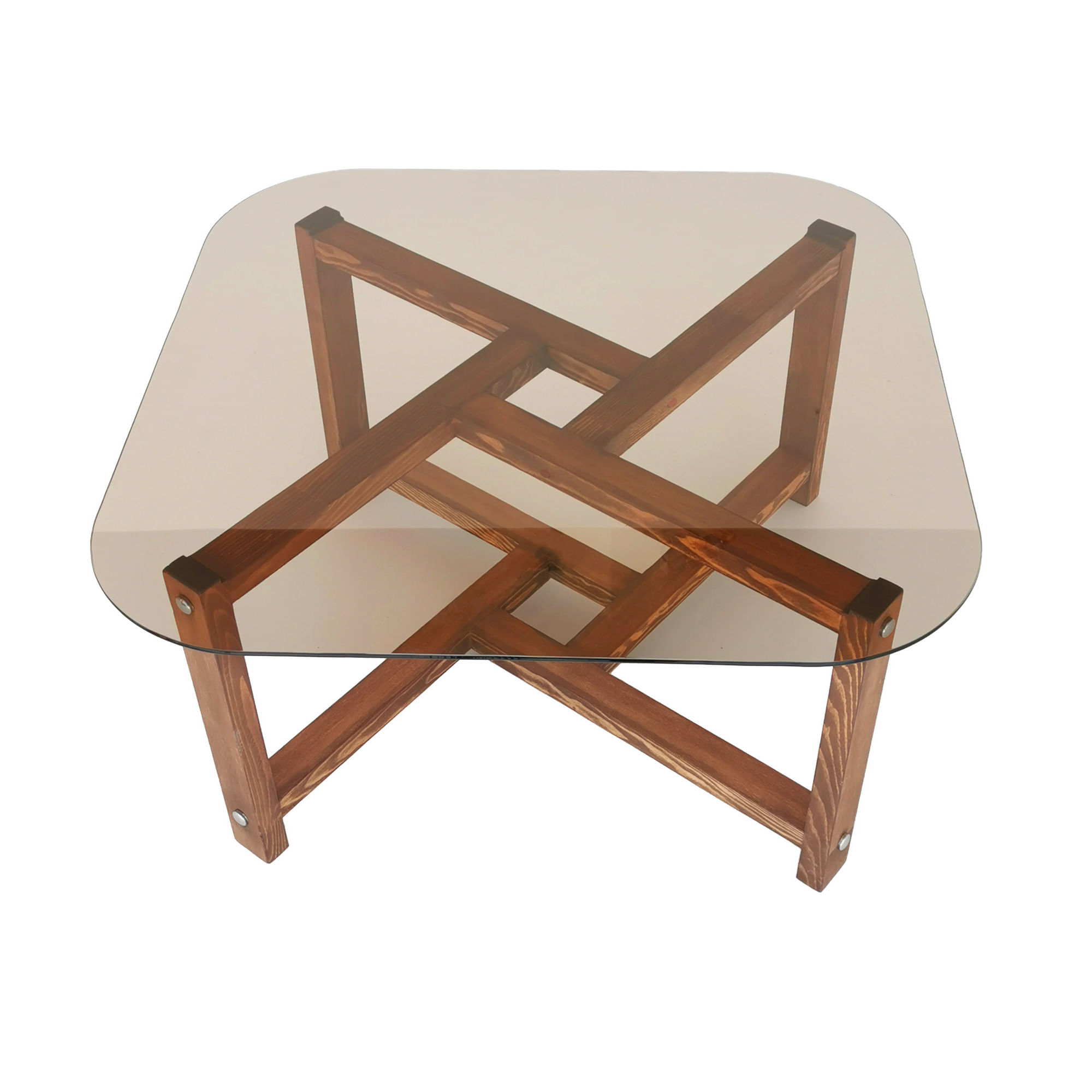Masuta de cafea, Hanah Home, sticla securizata si lemn masiv de pin, stejar, 80x40x80 cm — imaginea 6