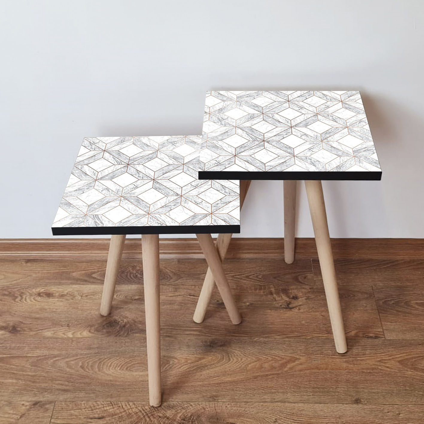 Set masute de cafea, Hanah Home, mdf, alb gri, 35x35x47 cm