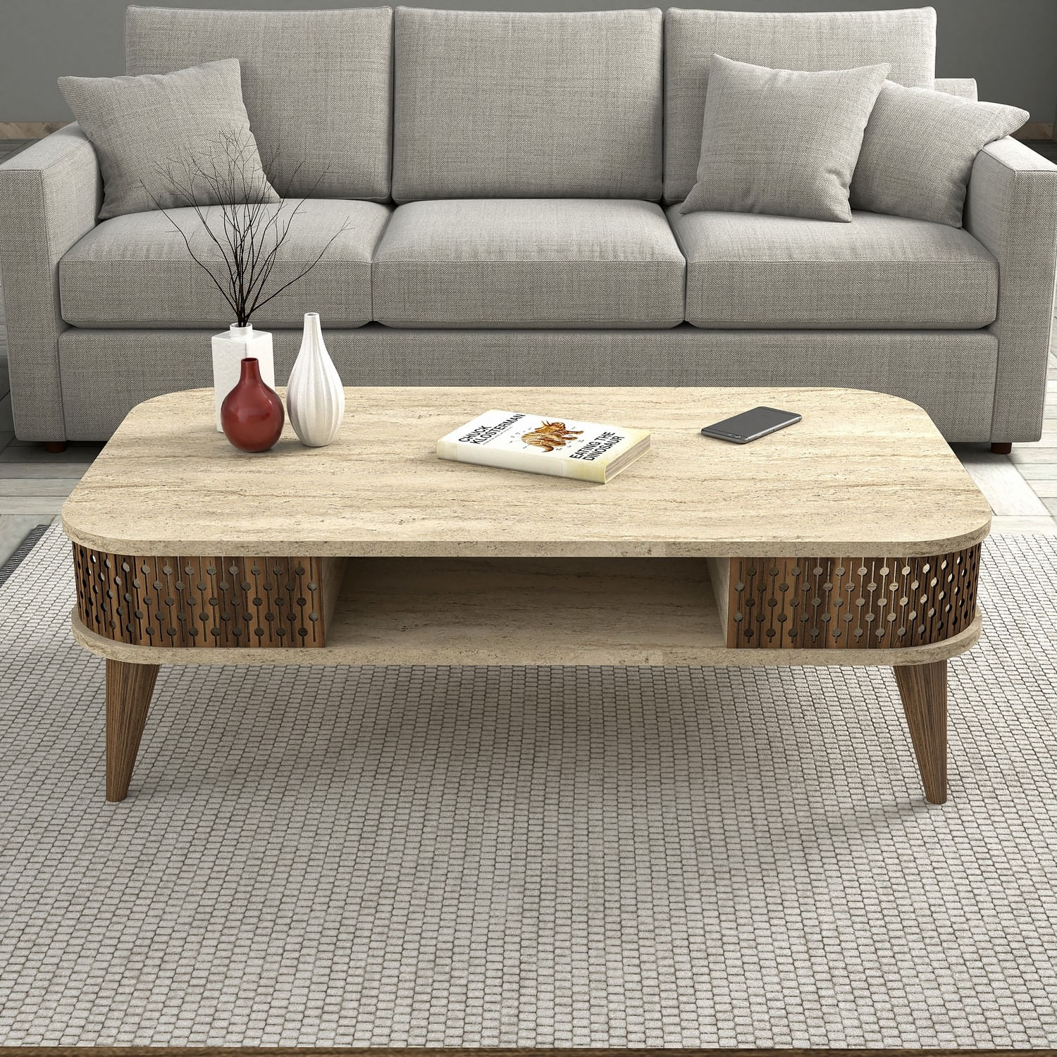 Masuta de cafea, Hanah Home, pal melaminat, travertin, 105x60x35 cm