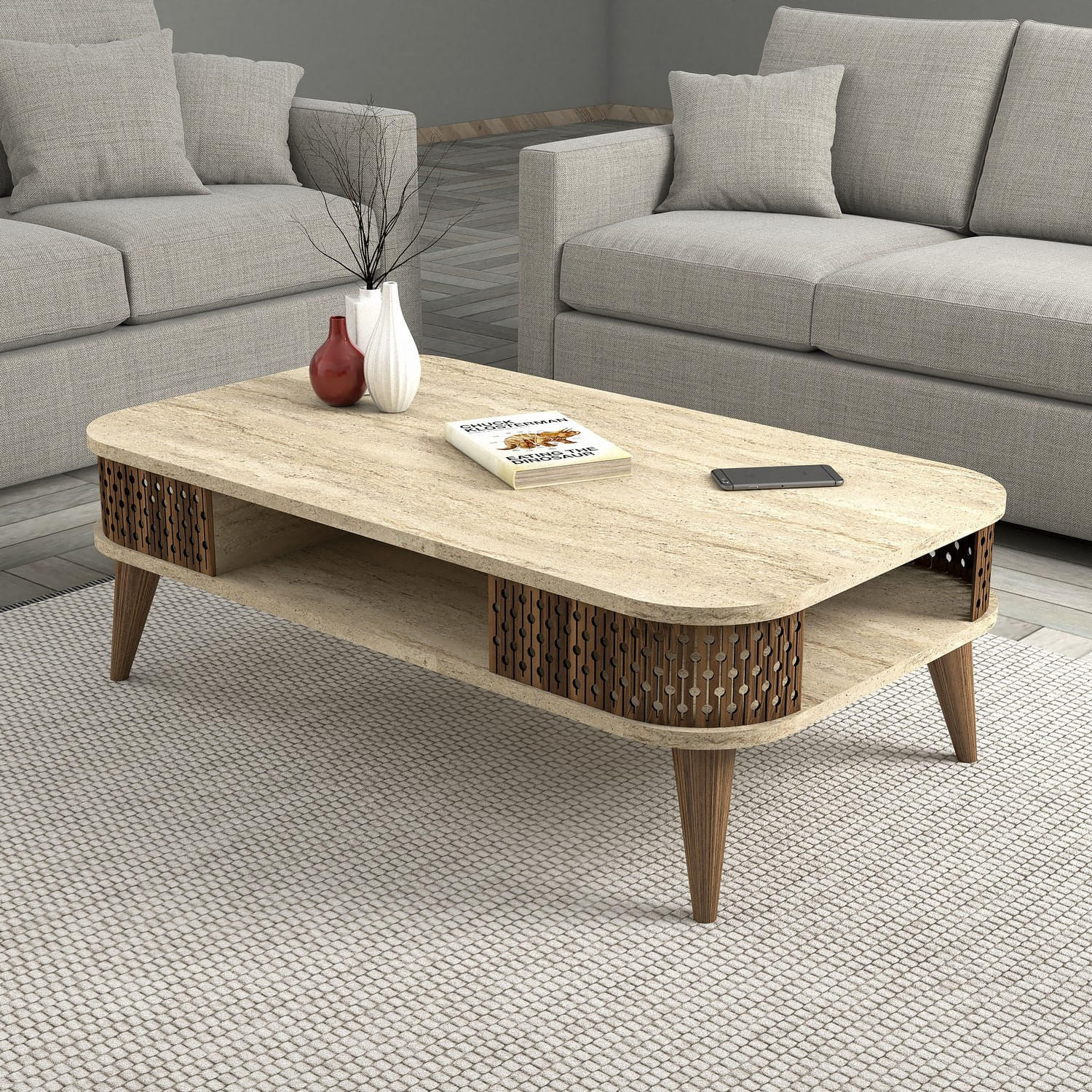 Masuta de cafea, Hanah Home, pal melaminat, travertin, 105x60x35 cm — imaginea 2
