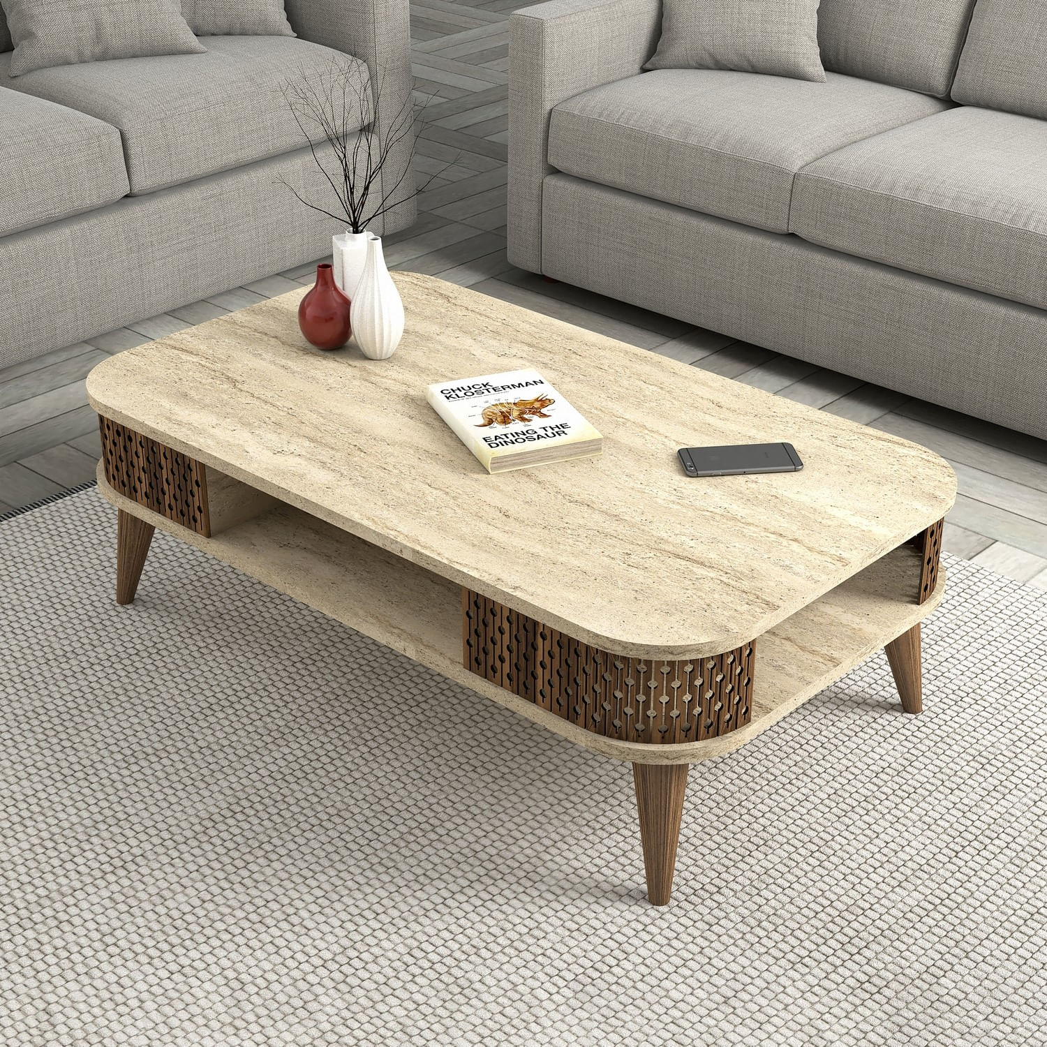Masuta de cafea, Hanah Home, pal melaminat, travertin, 105x60x35 cm — imaginea 5