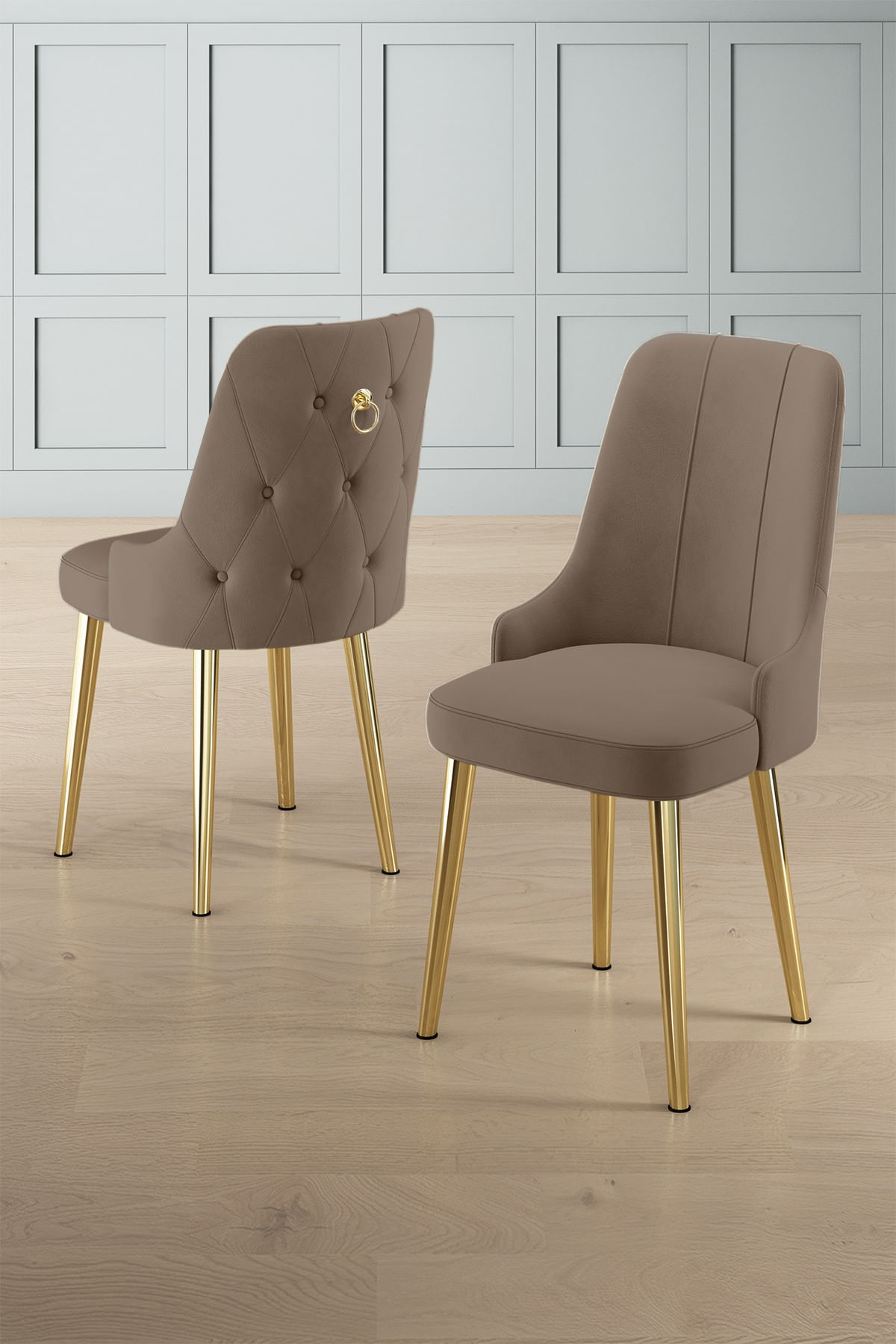 Set scaune, Hanah Home, metal, cappuccino si auriu, 46x46x94 cm, 4 piese — imaginea 2