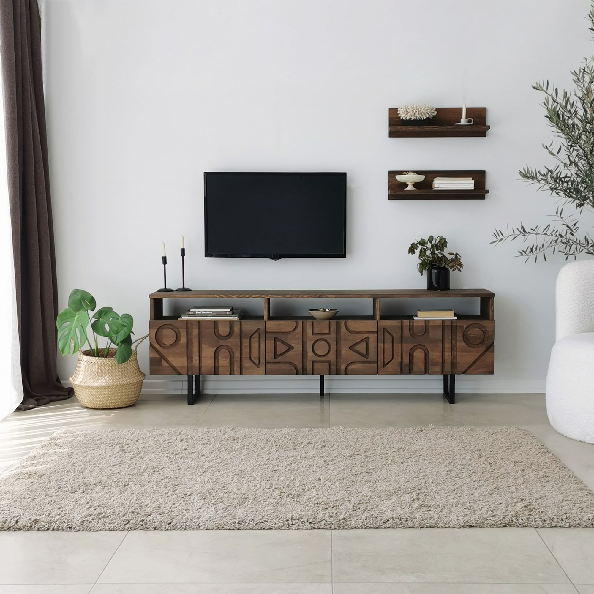 Comoda tv, Hanah Home, lemn masiv de pin, nuc, 170x40x30 cm, 552NOS1522 — imaginea 3
