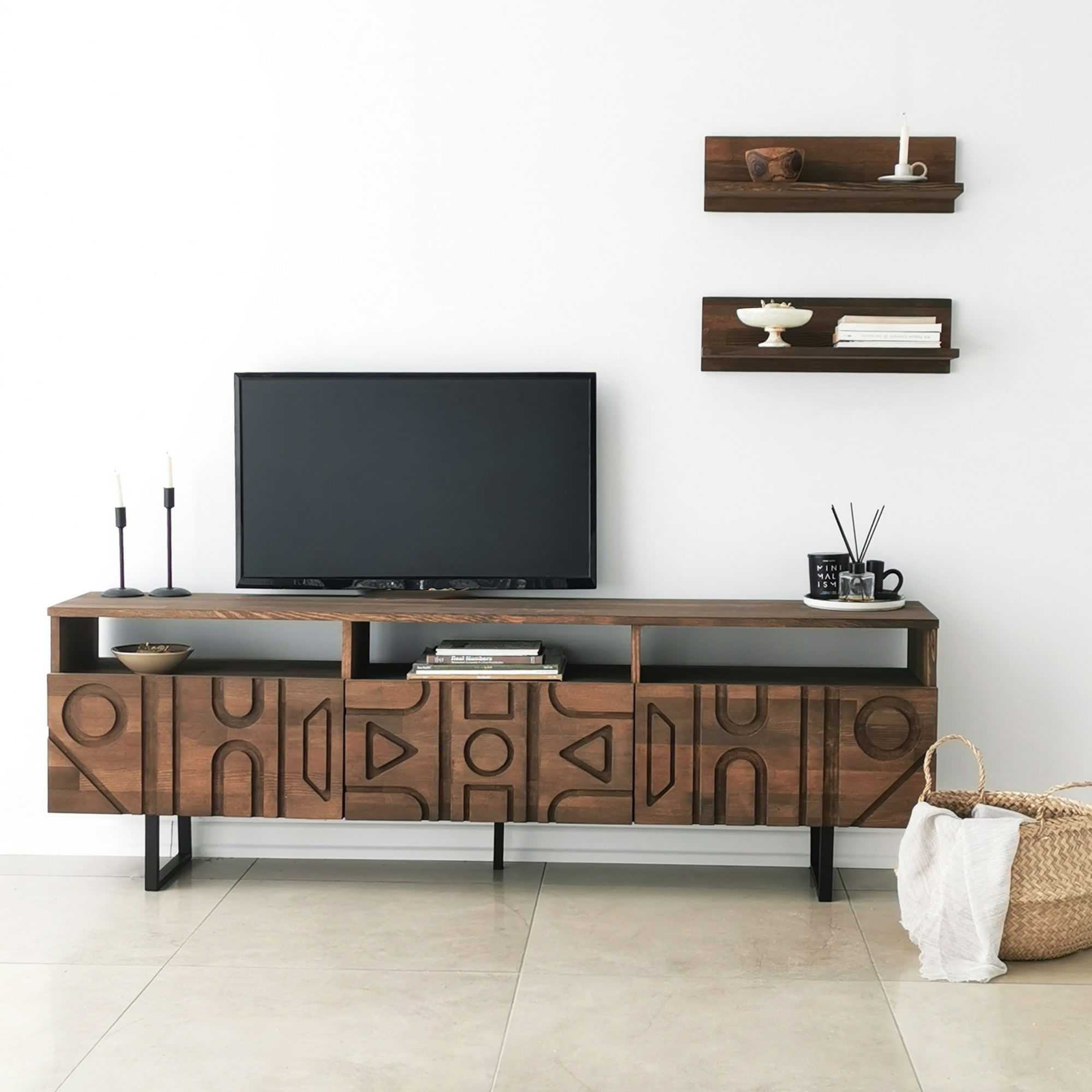 Comoda tv, Hanah Home, lemn masiv de pin, nuc, 170x40x30 cm, 552NOS1522 — imaginea 5