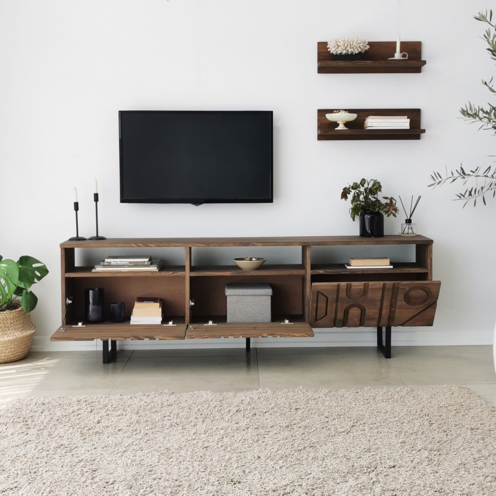 Comoda tv, Hanah Home, lemn masiv de pin, nuc, 170x40x30 cm, 552NOS1522 — imaginea 7