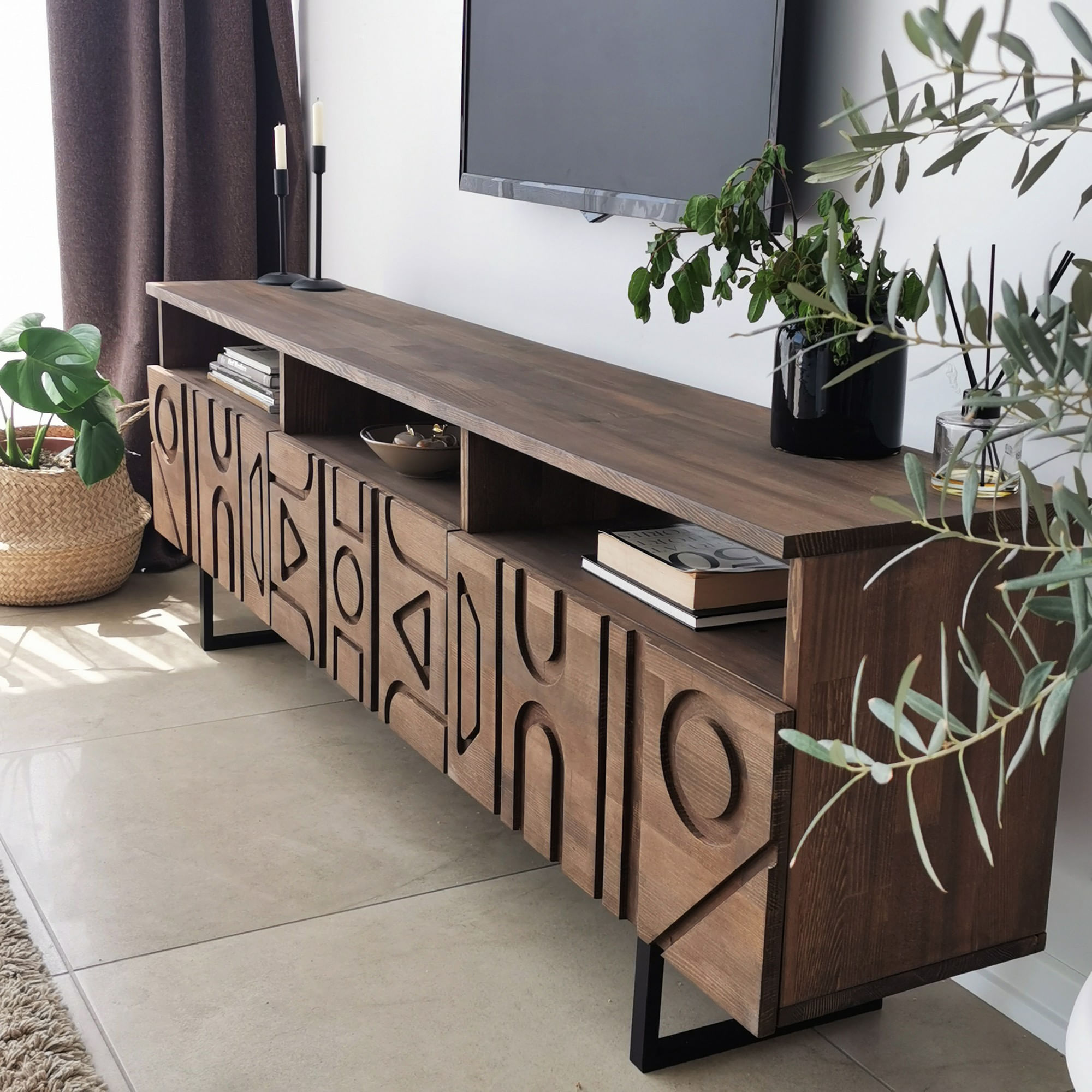 Comoda tv, Hanah Home, lemn masiv de pin, nuc, 170x40x30 cm, 552NOS1522 — imaginea 8