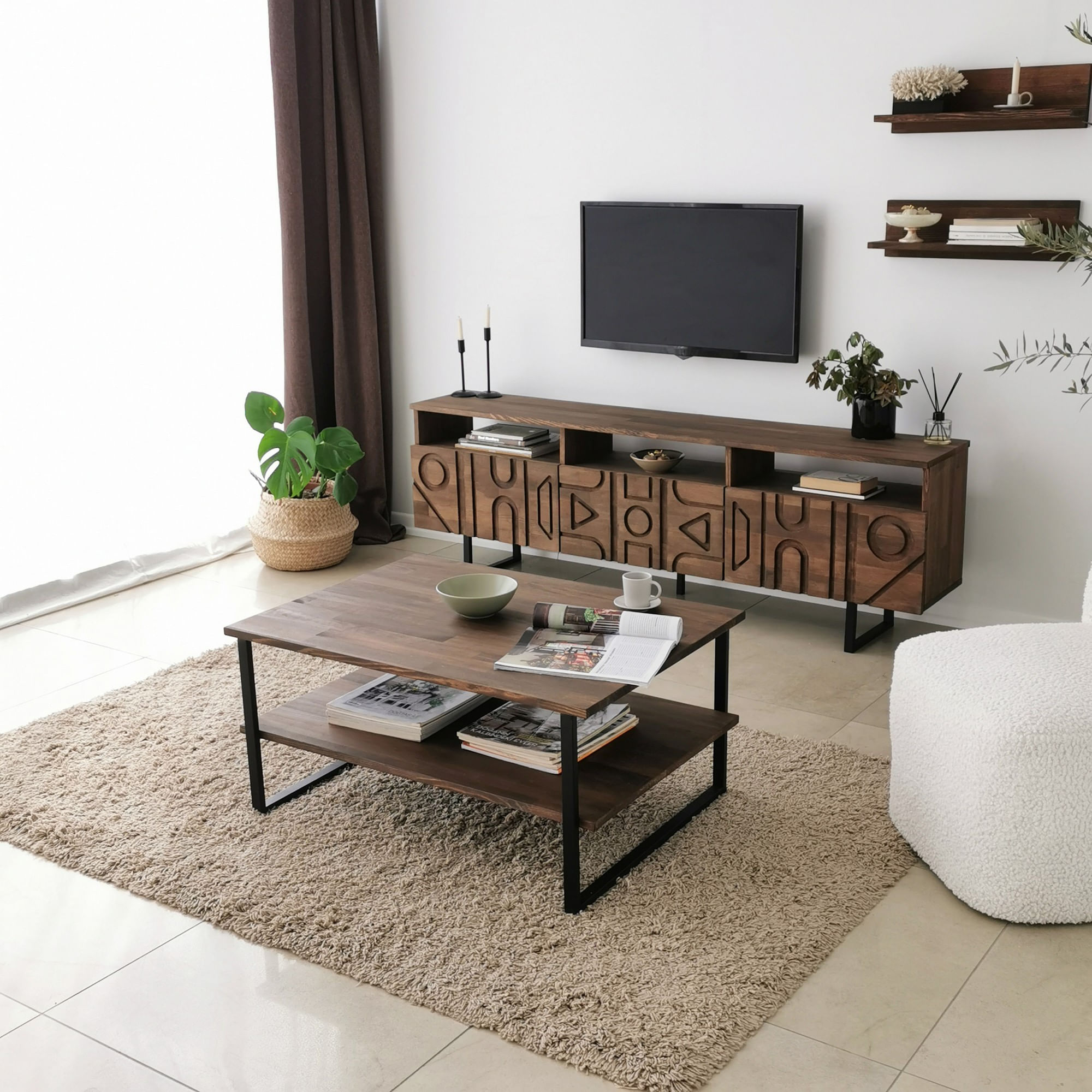 Comoda tv, Hanah Home, lemn masiv de pin, nuc, 170x40x30 cm, 552NOS1522 — imaginea 9