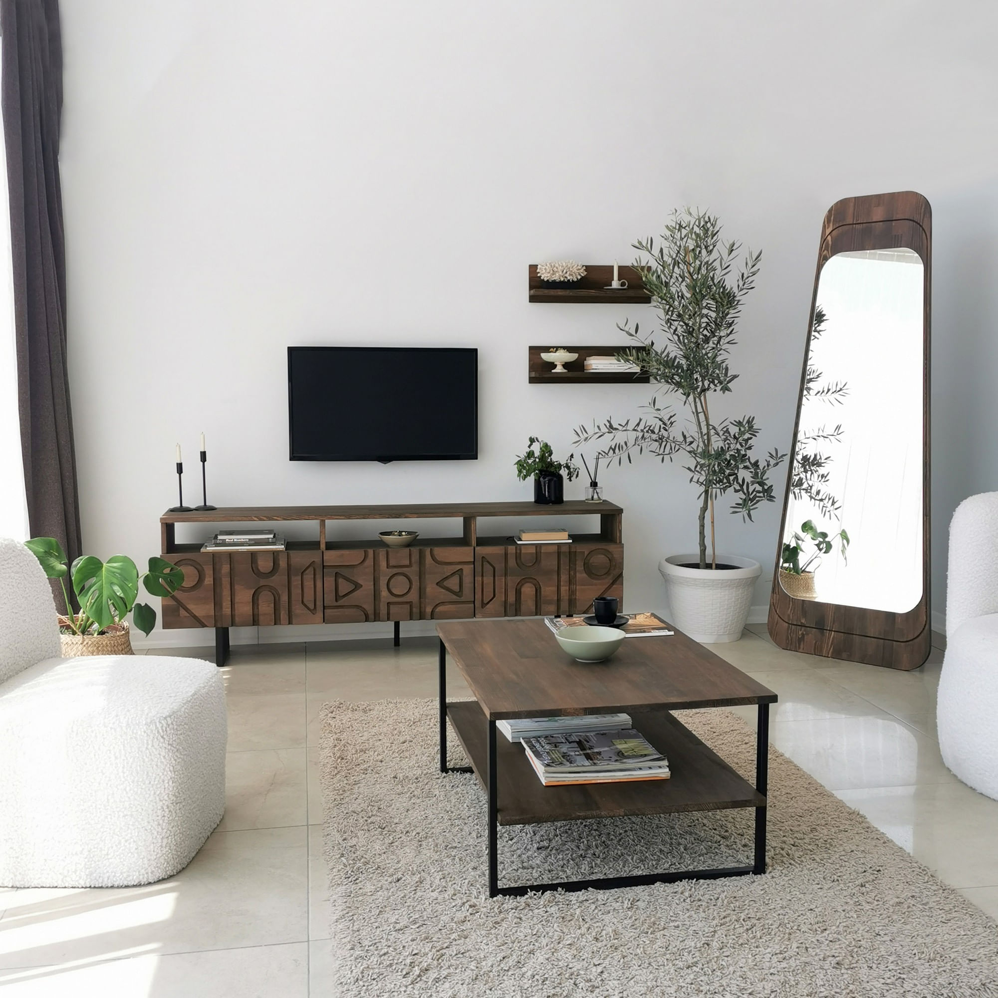Comoda tv, Hanah Home, lemn masiv de pin, nuc, 170x40x30 cm, 552NOS1522 — imaginea 10