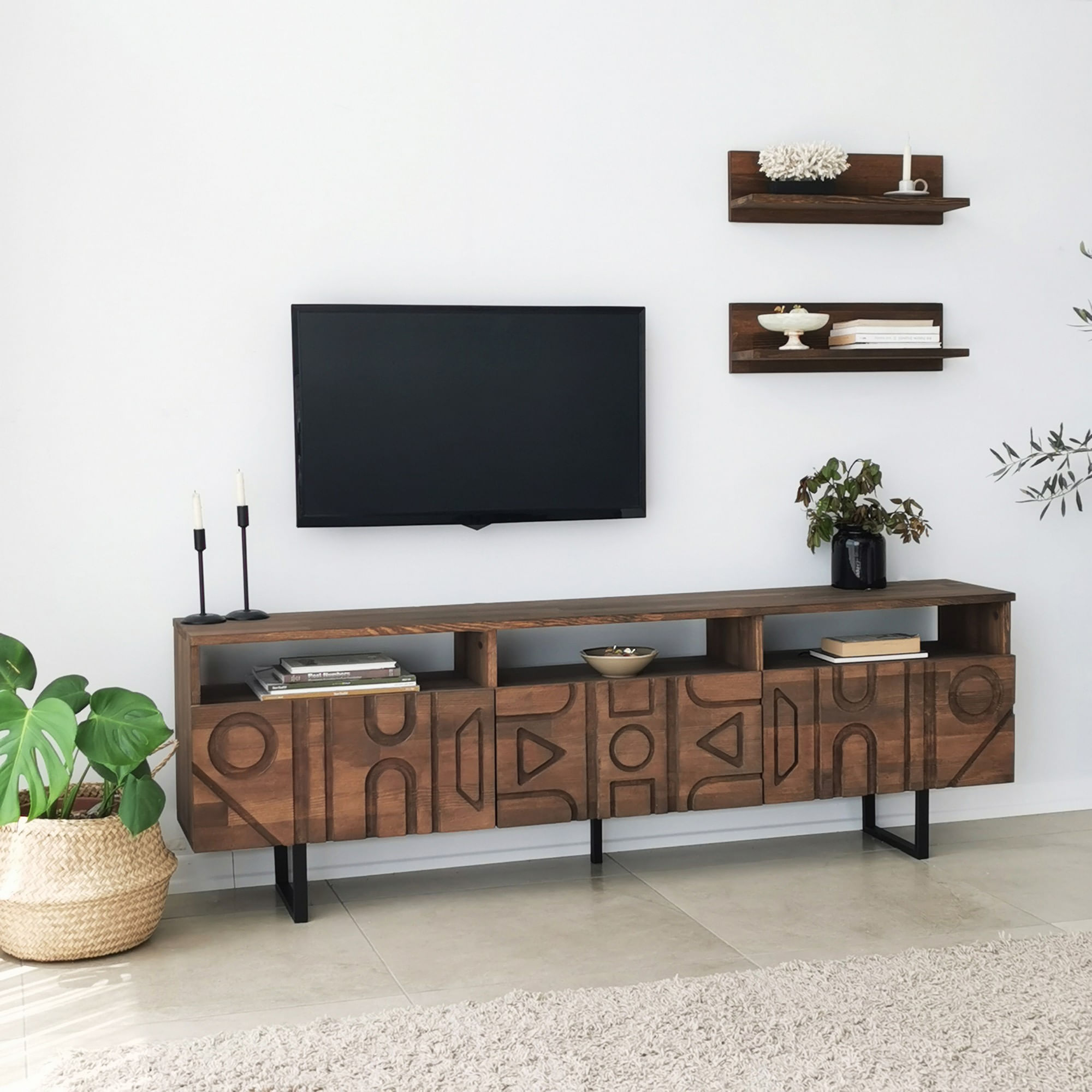 Comoda tv, Hanah Home, lemn masiv de pin, nuc, 170x40x30 cm, 552NOS1522 — imaginea 11