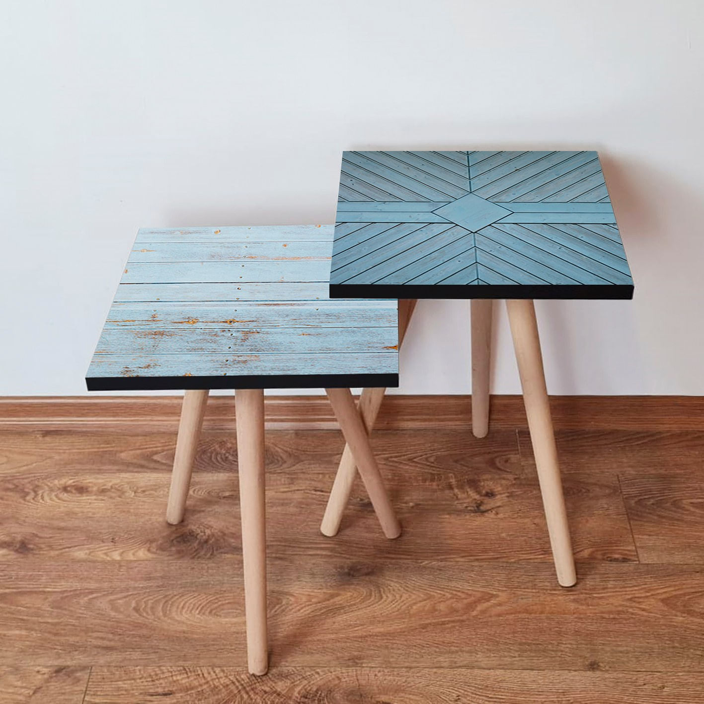 Set masute de cafea, Hanah Home, mdf, albastru maro, 35x47x35 cm, 35x42x35 cm