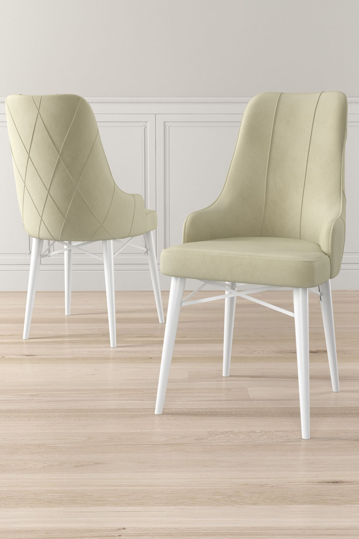 Set scaune, Hanah Home, metal, crem si alb, 46x42x95 cm, 240CHR1694 — imaginea 2