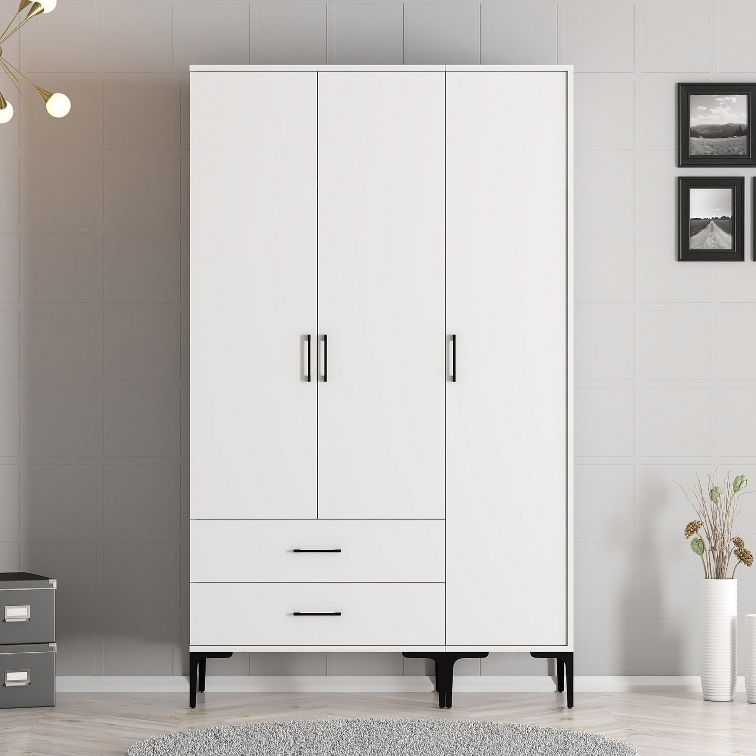 Sifonier, Hanah Home, pal melaminat, alb, 120x47.5x201.4 cm, 845HCT5463 — imaginea 6