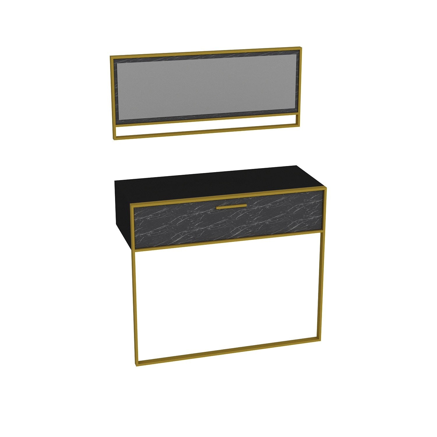 Masuta de toaleta, Hanah Home, pal melaminat, auriu si negru, 90x38.5x76.8 cm — imaginea 2