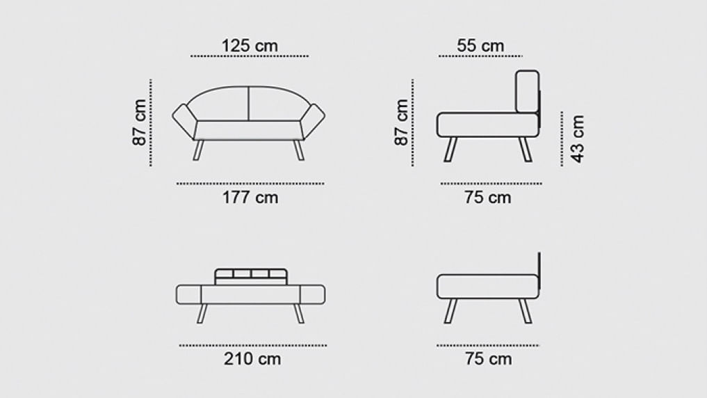 Canapea extensibila, Hanah Home, metal, maro, 177x87x75 cm — imaginea 2