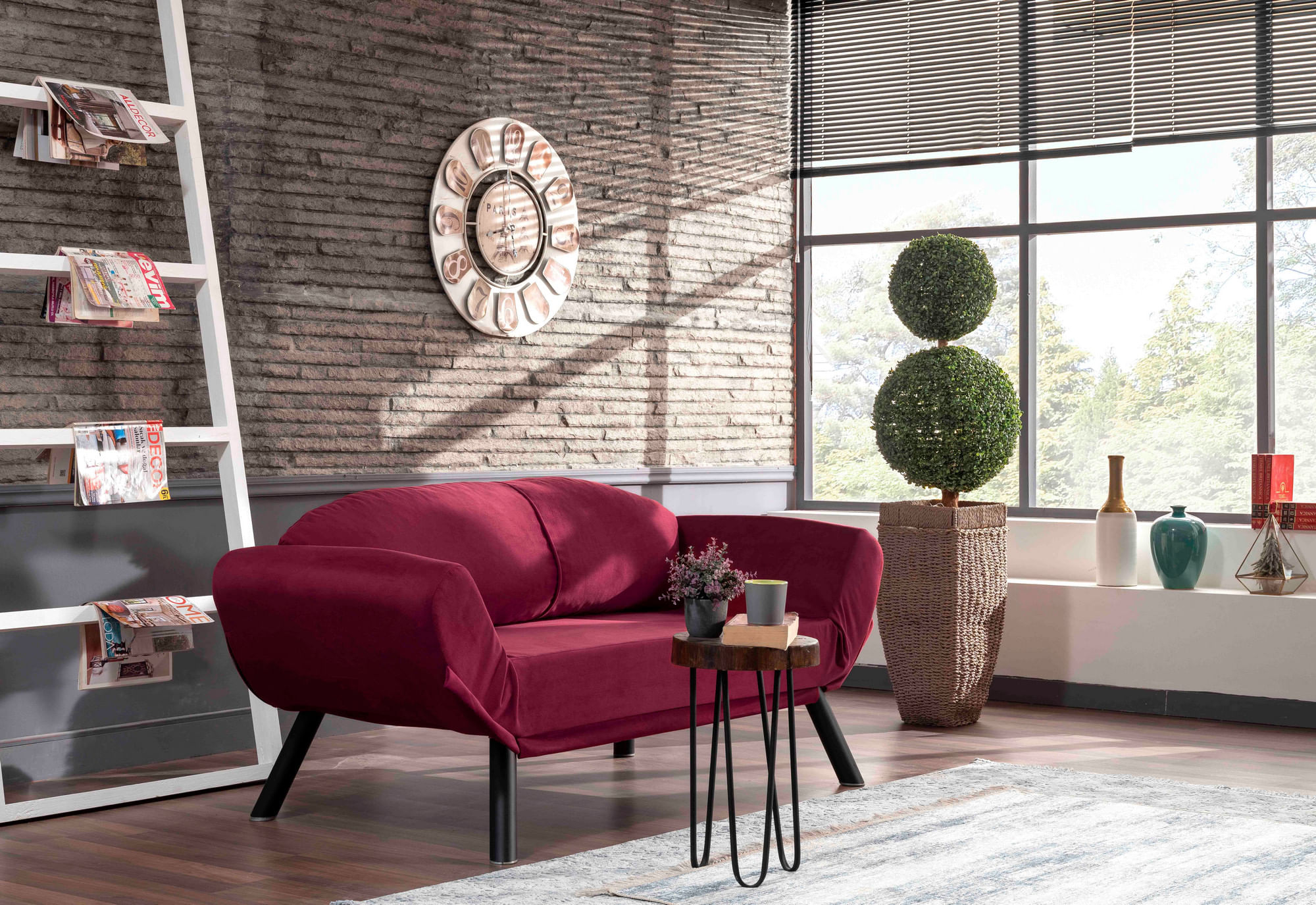 Canapea extensibila, Hanah Home, metal, maro, 177x87x75 cm — imaginea 6