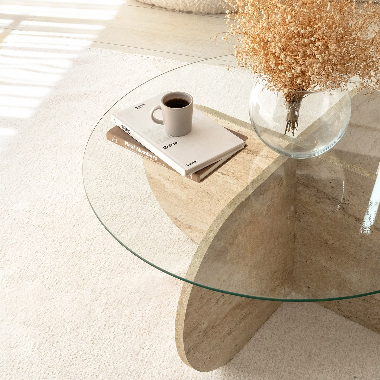 Masa de cafea, Hanah Home, sticla si PAL melaminat, travertin, 75x35 cm — imaginea 10