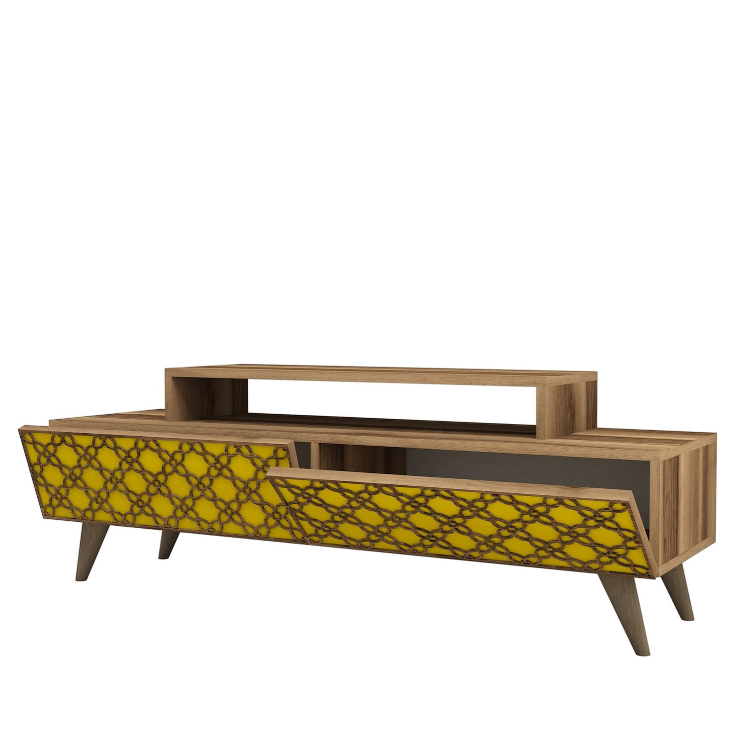 Comoda tv, Hanah Home, pal melaminat, nuc si galben, 140x41.8x48.8 cm — imaginea 3