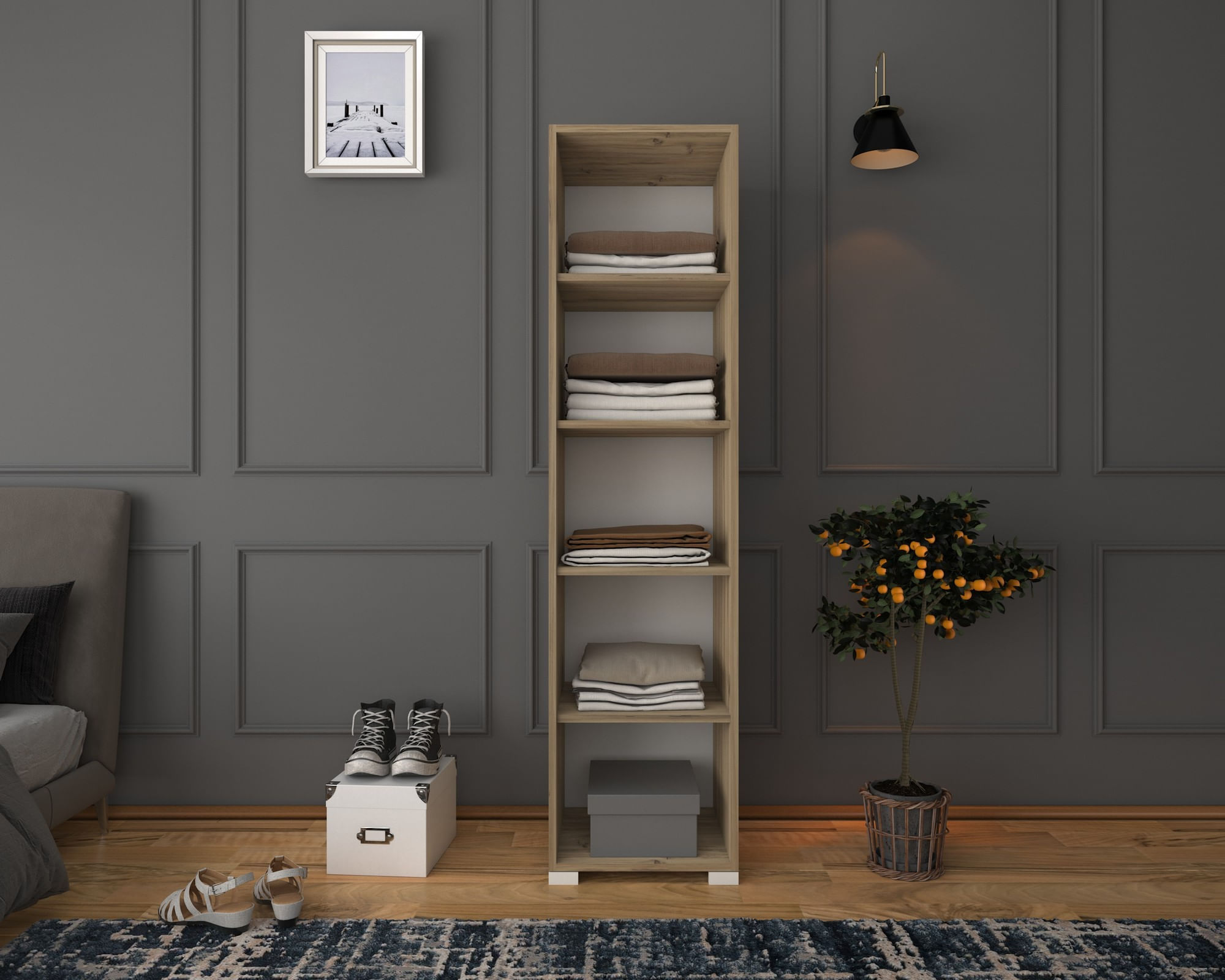 Sifonier, Hanah Home, pal melaminat, nuc deschis si alb, 40x45x183 cm — imaginea 4