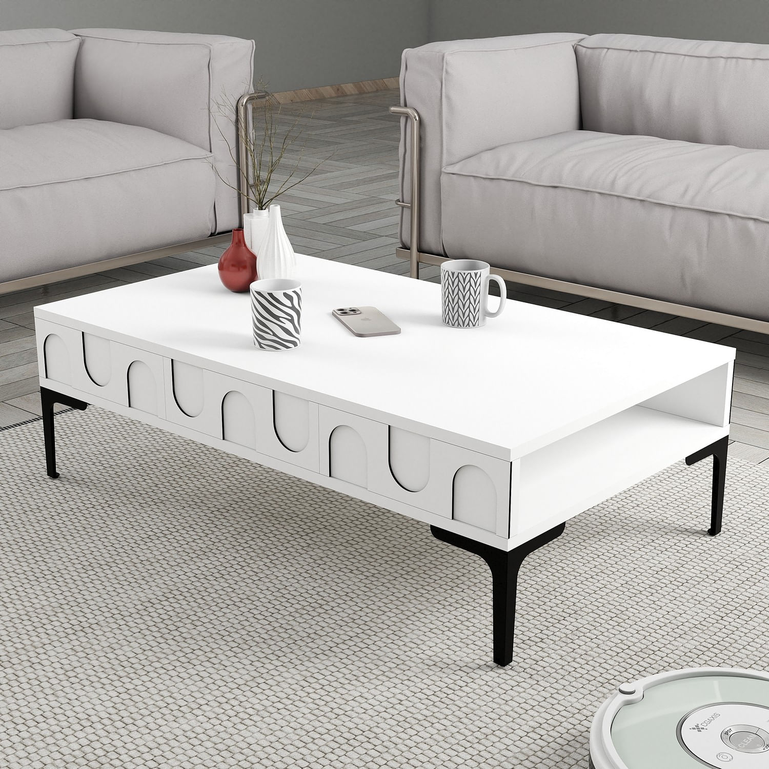 Masuta de cafea, Hanah Home, pal melaminat, alb si negru, 105x60x32.6 cm — imaginea 3