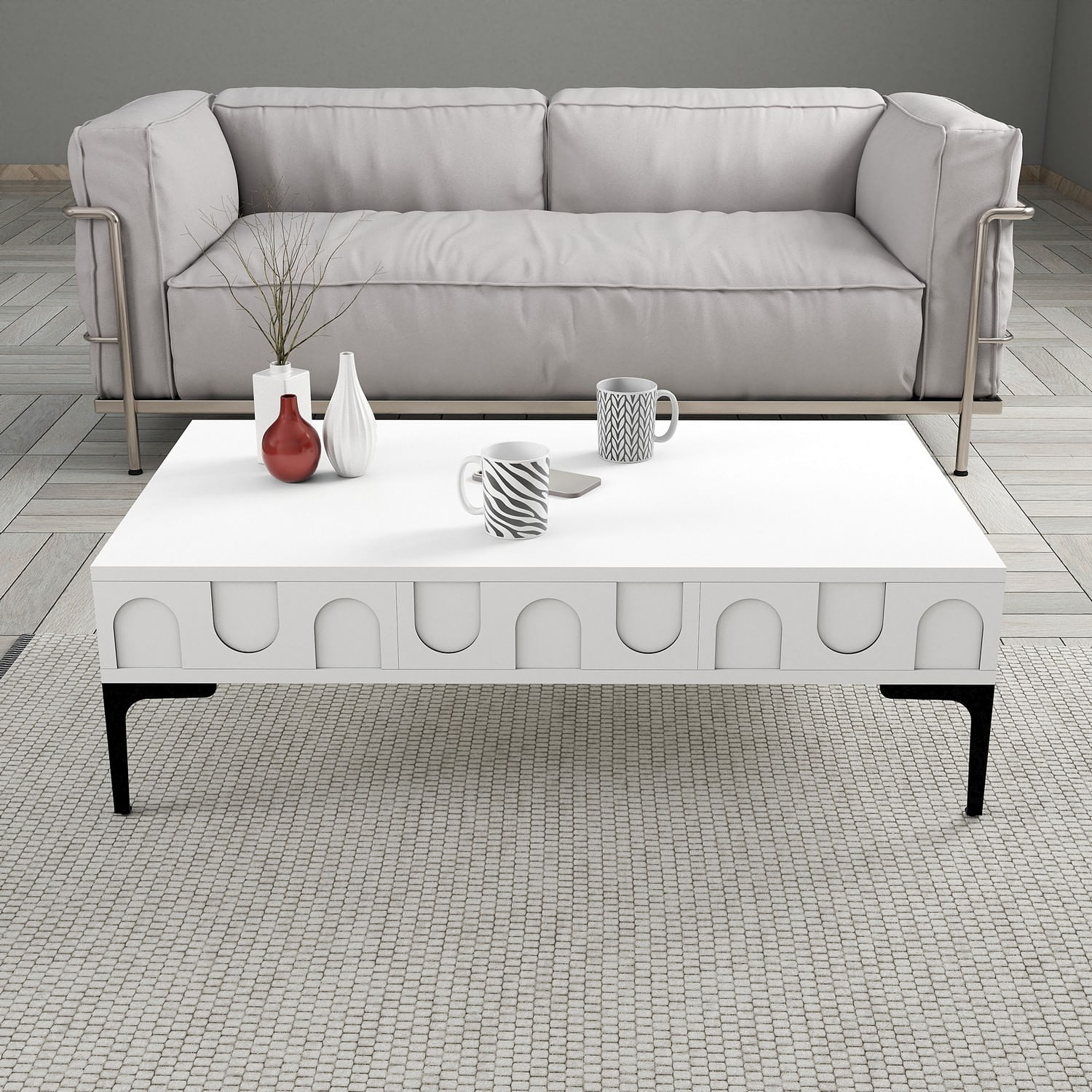 Masuta de cafea, Hanah Home, pal melaminat, alb si negru, 105x60x32.6 cm — imaginea 4