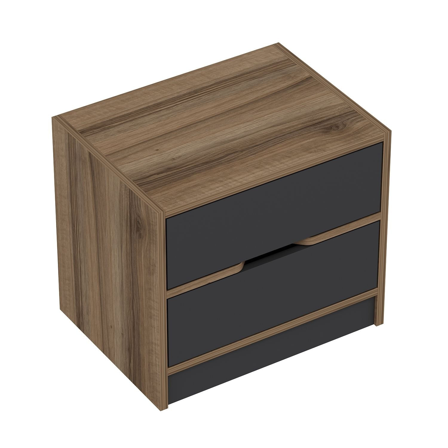 Noptiera, Hanah Home, pal melaminat, nuc si antracit, 54x47x40 cm — imaginea 4