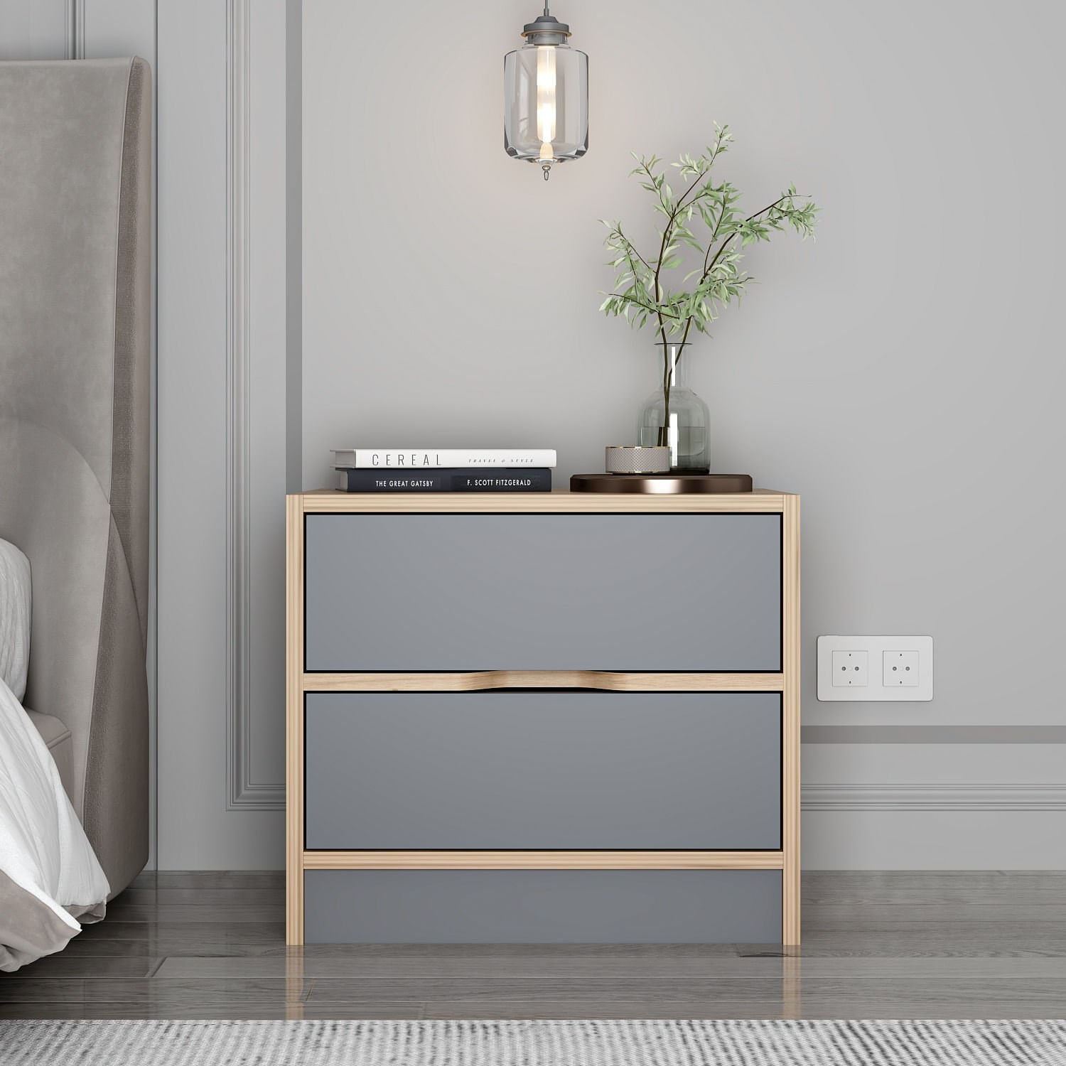 Noptiera, Hanah Home, pal melaminat, nuc si antracit, 54x47x40 cm — imaginea 6