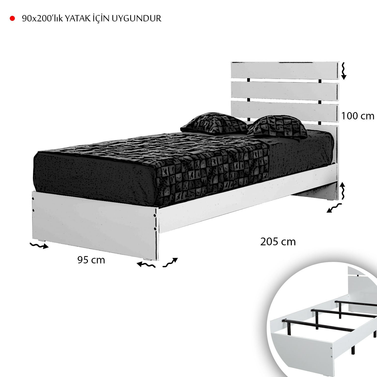Somiera de o persoana, Hanah Home, panou aglomerat melaminat, alb, 95x100x205 cm — imaginea 4