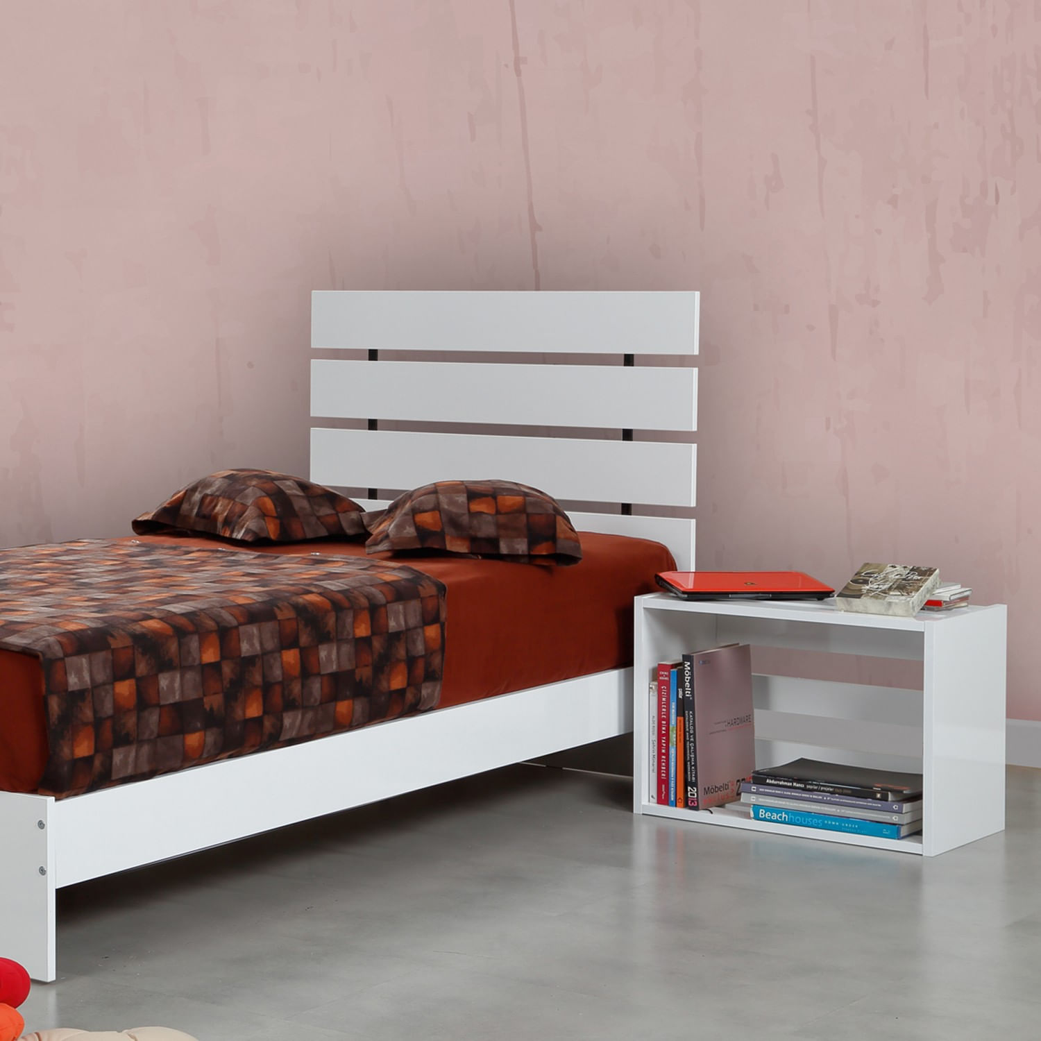 Somiera de o persoana, Hanah Home, panou aglomerat melaminat, alb, 95x100x205 cm — imaginea 5