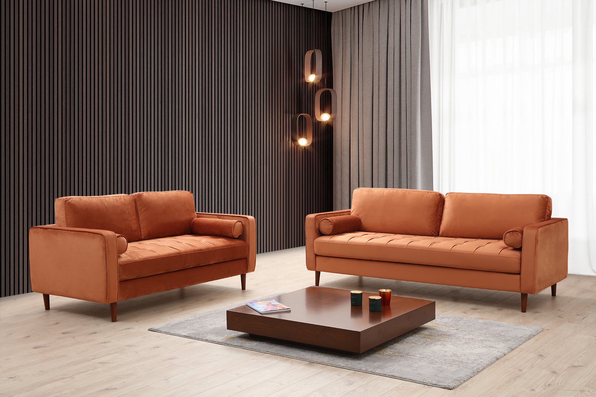 Canapea 2 locuri, Hanah Home, lemn fag si pal, portocaliu, 175x90x70 cm — imaginea 6