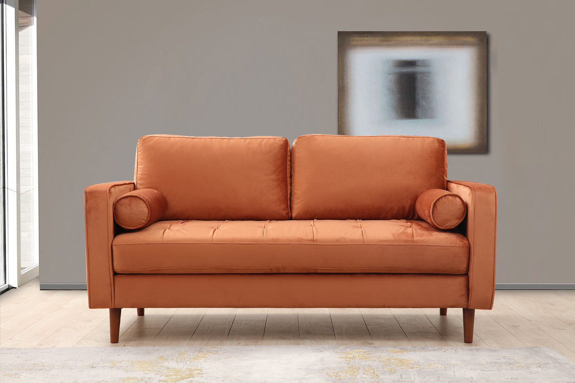 Canapea 2 locuri, Hanah Home, lemn fag si pal, portocaliu, 175x90x70 cm — imaginea 9