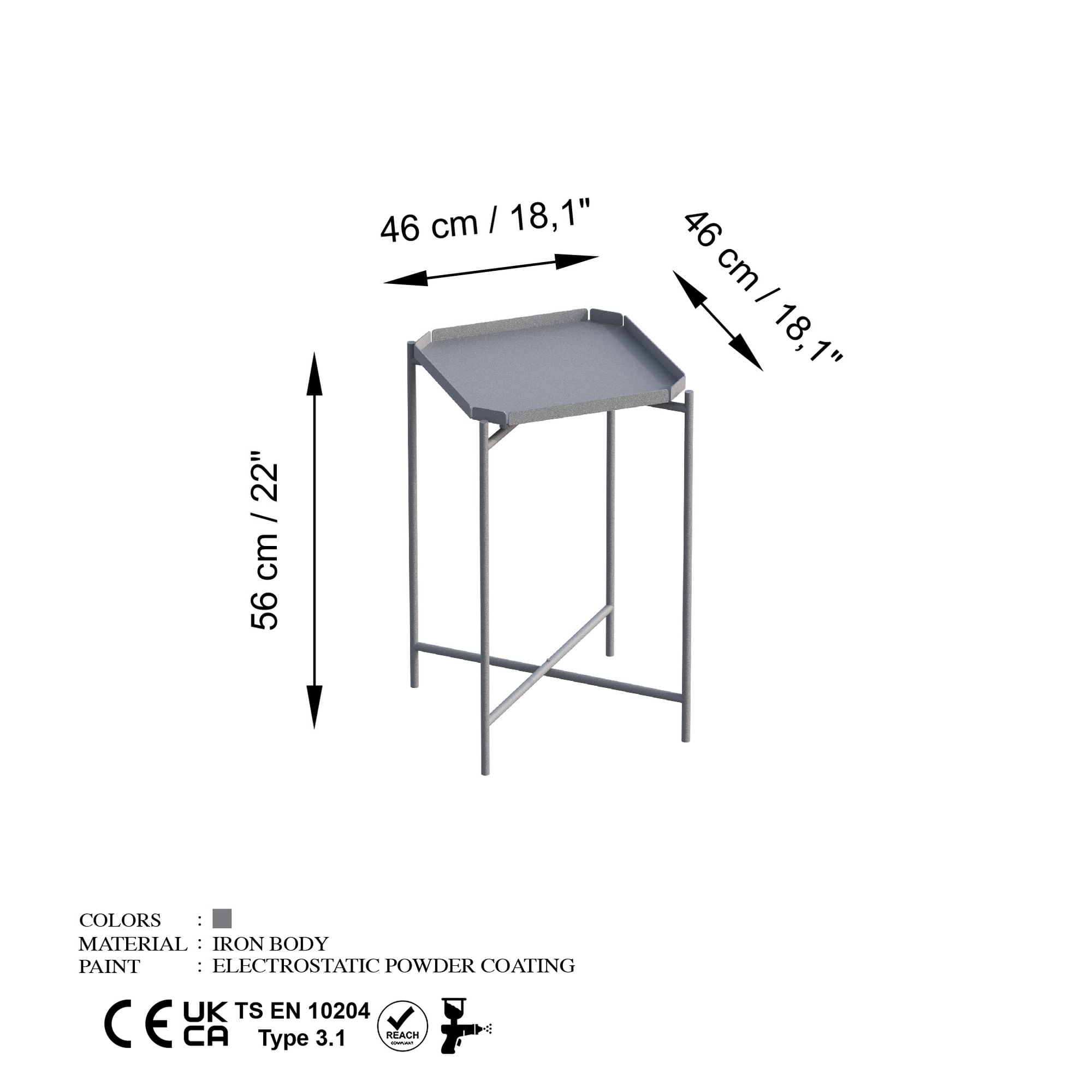 Masuta de cafea, Hanah Home, metal, gri, 46x46x56 cm, 491CRT1147 — imaginea 6