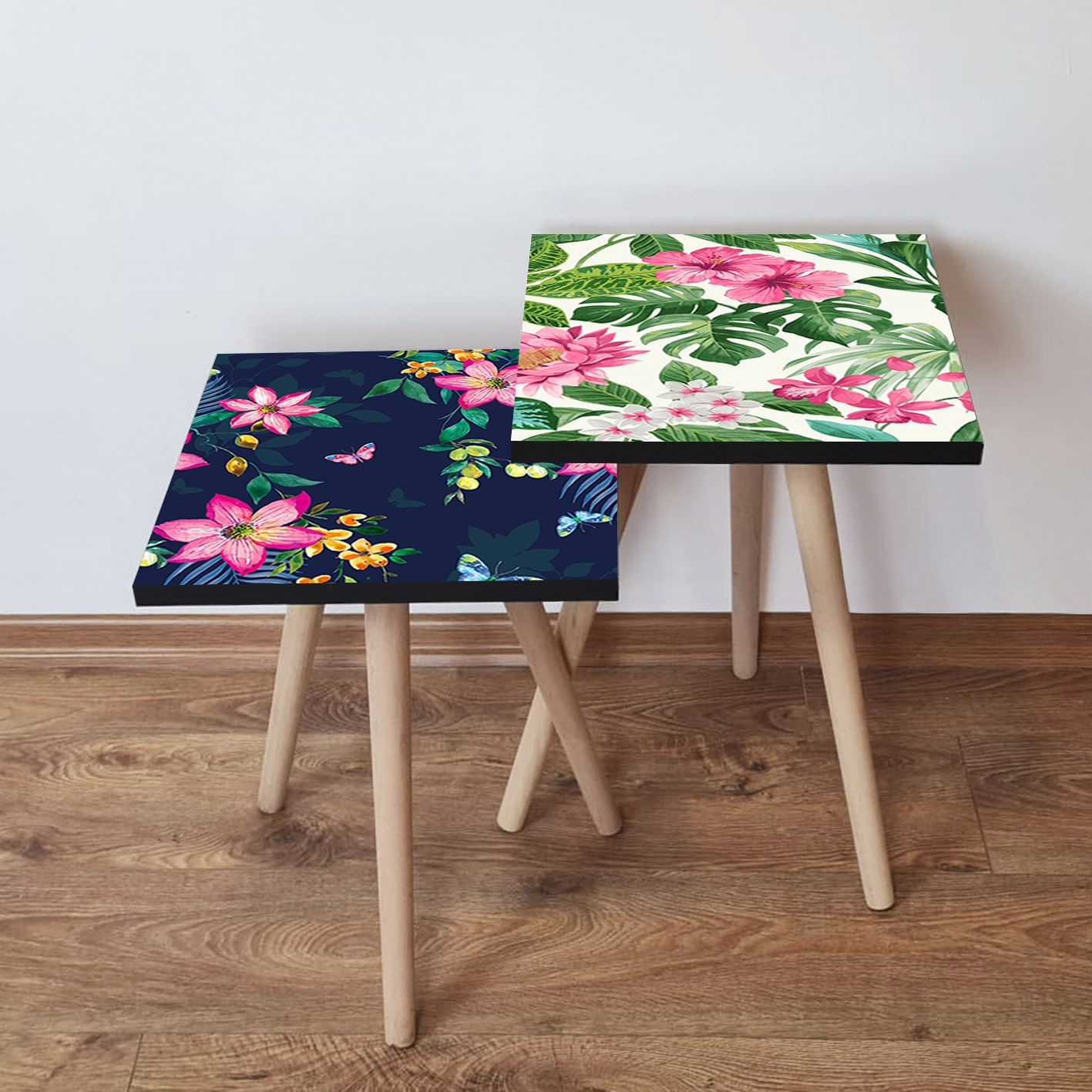 Set masute de cafea, Hanah Home, mdf, multicolor, 35x35x47 cm, picioare fag, 481LNA2231