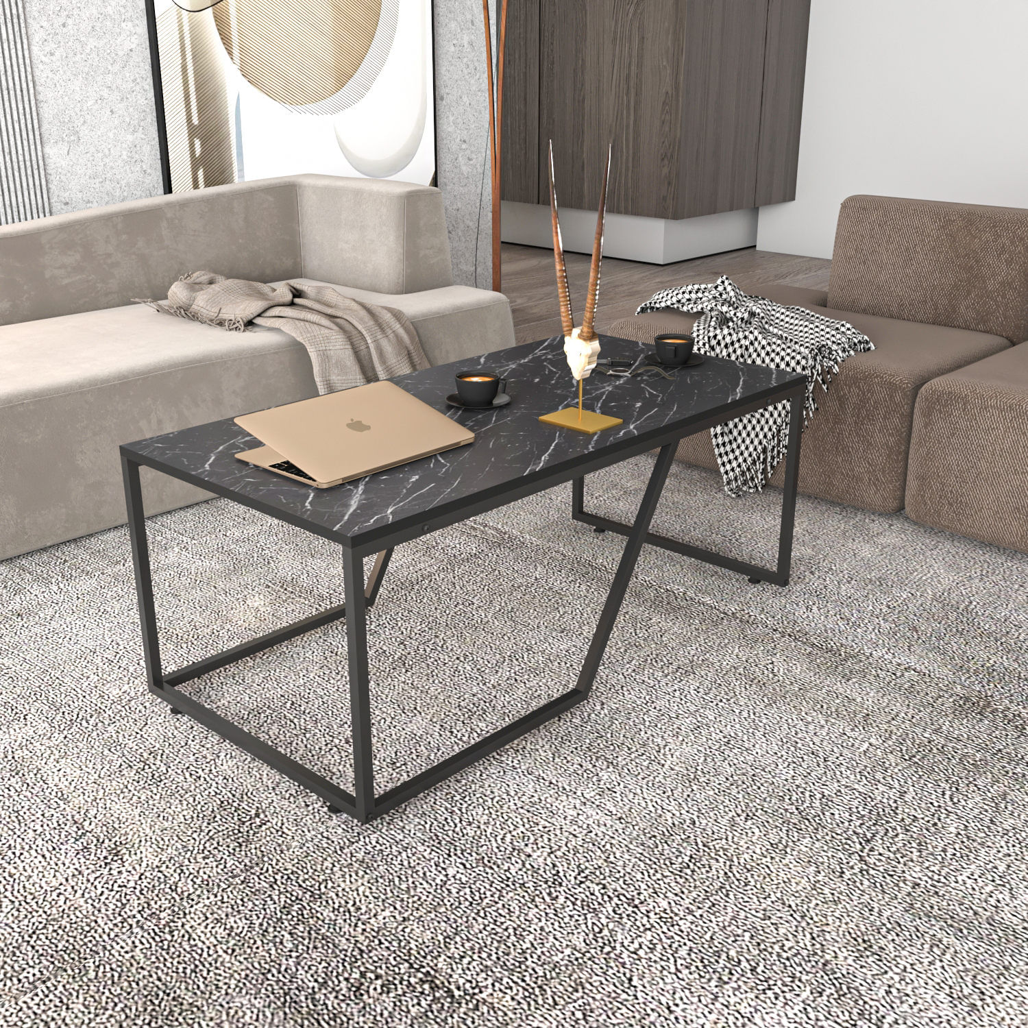 Masuta de cafea, Hanah Home, pal melaminat, negru, 120x60x48 cm — imaginea 3