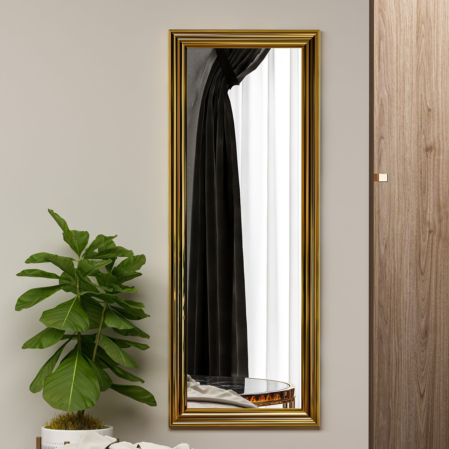 Oglinda decorativa, Hanah Home, mdf, auriu, 40x105x3 cm
