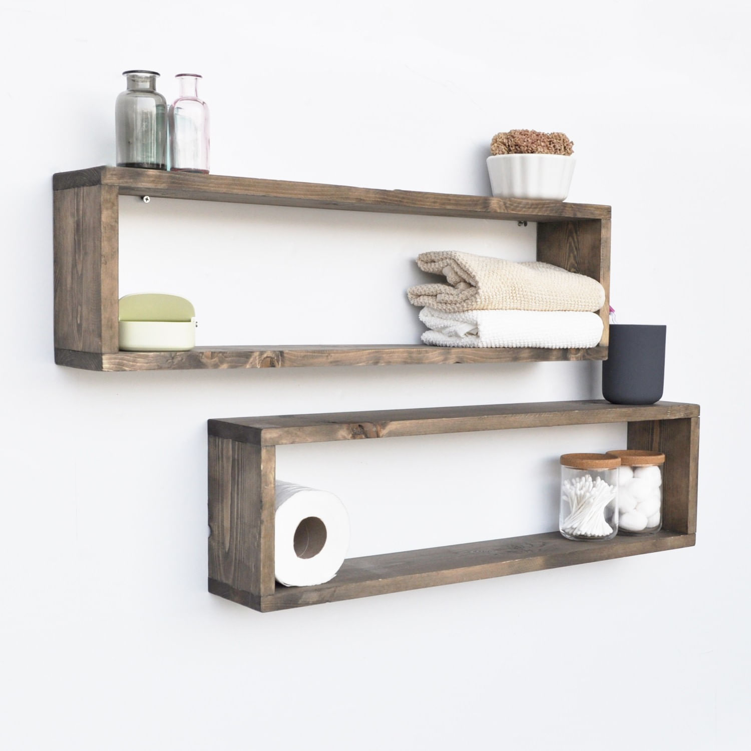 Raft de perete, Hanah Home, lemn de molid, nuc, 70x20x24 cm — imaginea 2