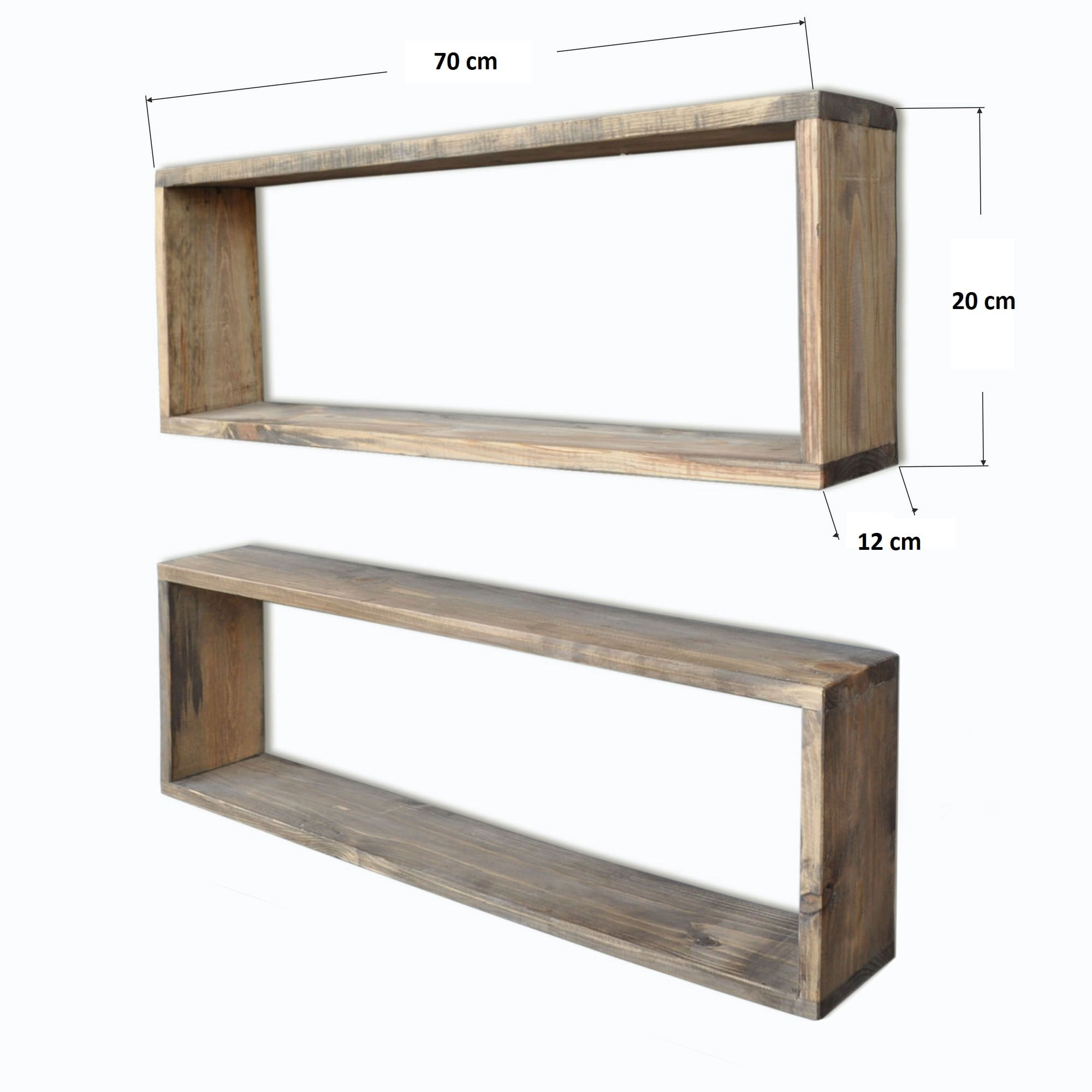 Raft de perete, Hanah Home, lemn de molid, nuc, 70x20x24 cm — imaginea 4