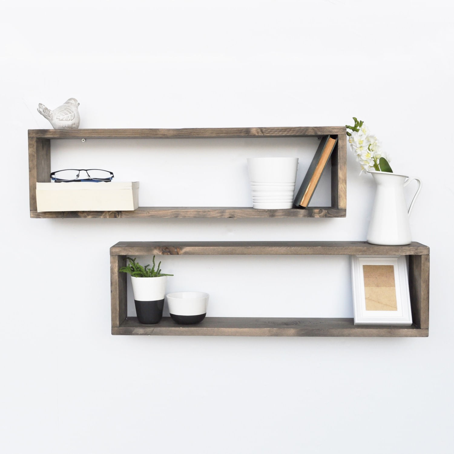 Raft de perete, Hanah Home, lemn de molid, nuc, 70x20x24 cm — imaginea 7