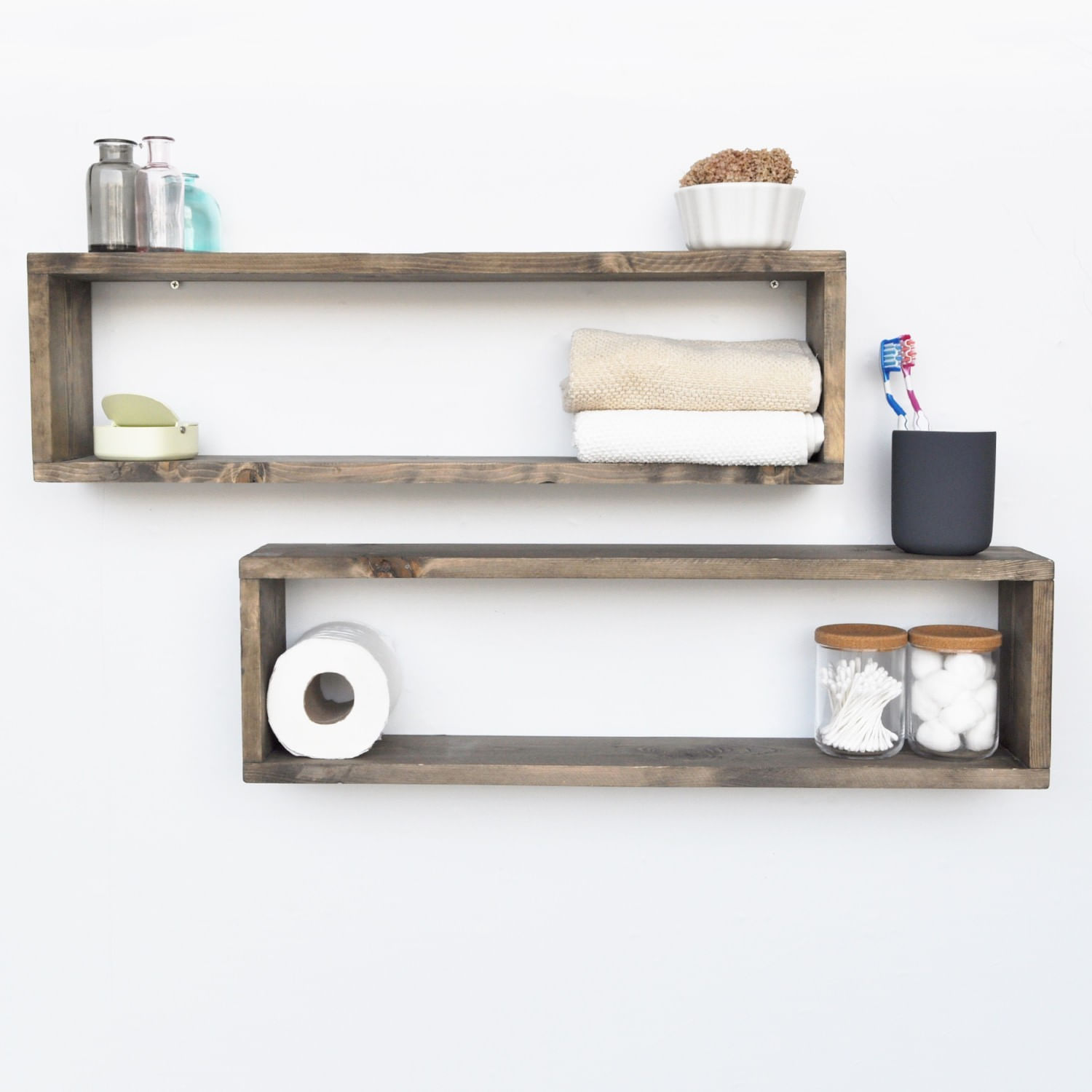 Raft de perete, Hanah Home, lemn de molid, nuc, 70x20x24 cm — imaginea 8
