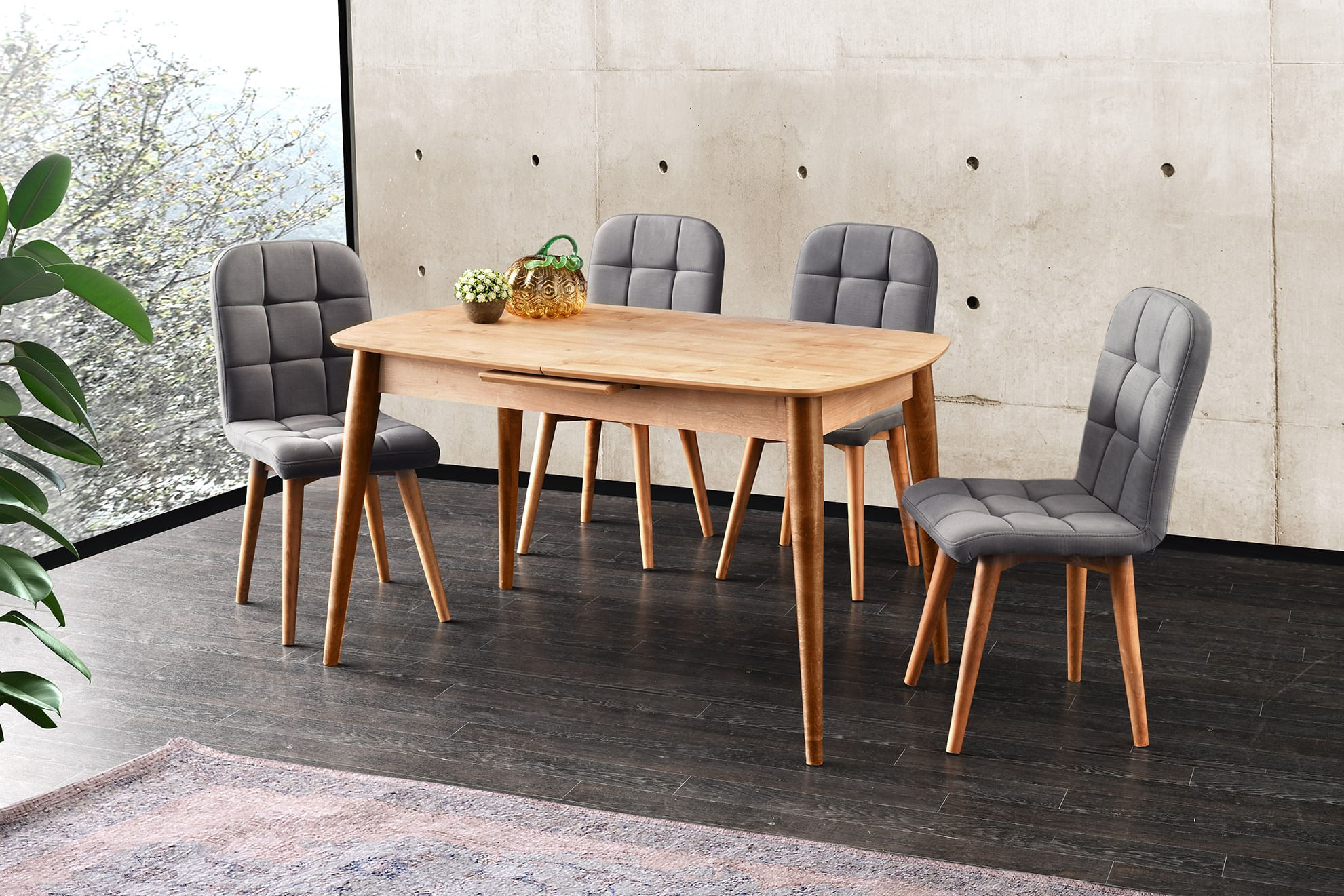 Masa extensibila, Hanah Home, mdf, stejar safir, 130x80x75 cm, extensibila pana la 160 cm