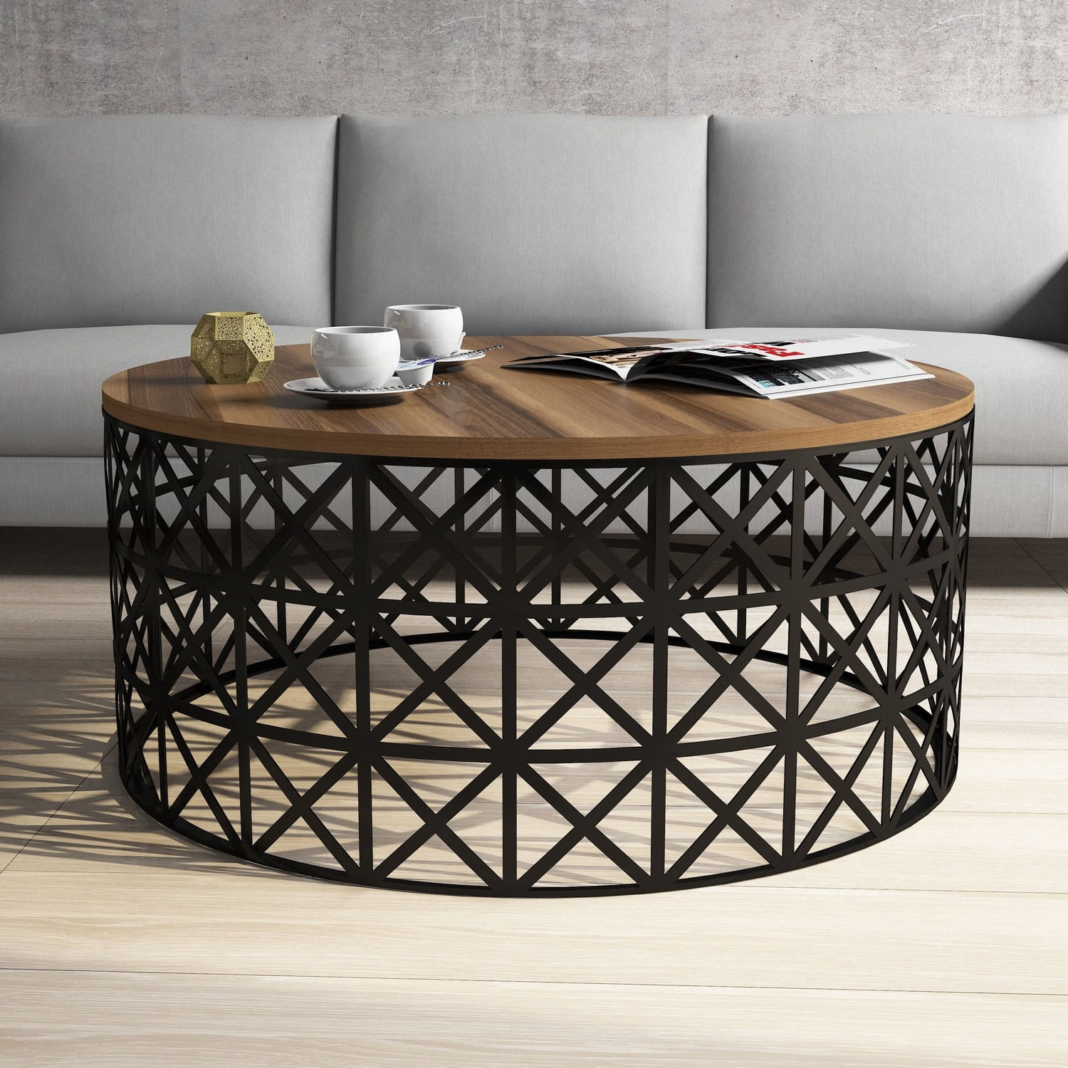 Masuta de cafea, Hanah Home, pal melaminat, nuc si negru, 90x90x38 cm, 845HCT5227 — imaginea 2