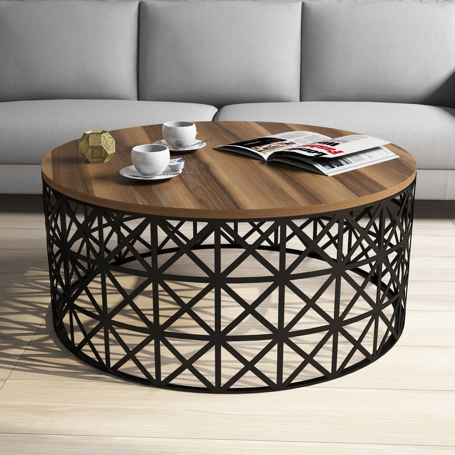 Masuta de cafea, Hanah Home, pal melaminat, nuc si negru, 90x90x38 cm, 845HCT5227 — imaginea 5