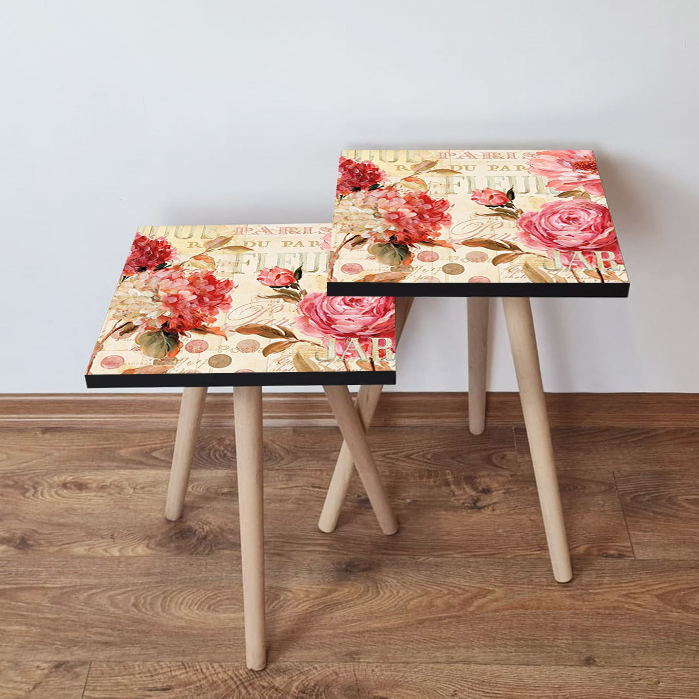 Set mese de tip cuib, Hanah Home, mdf, multicolor, 35x47x35 cm, picioare lemn fag