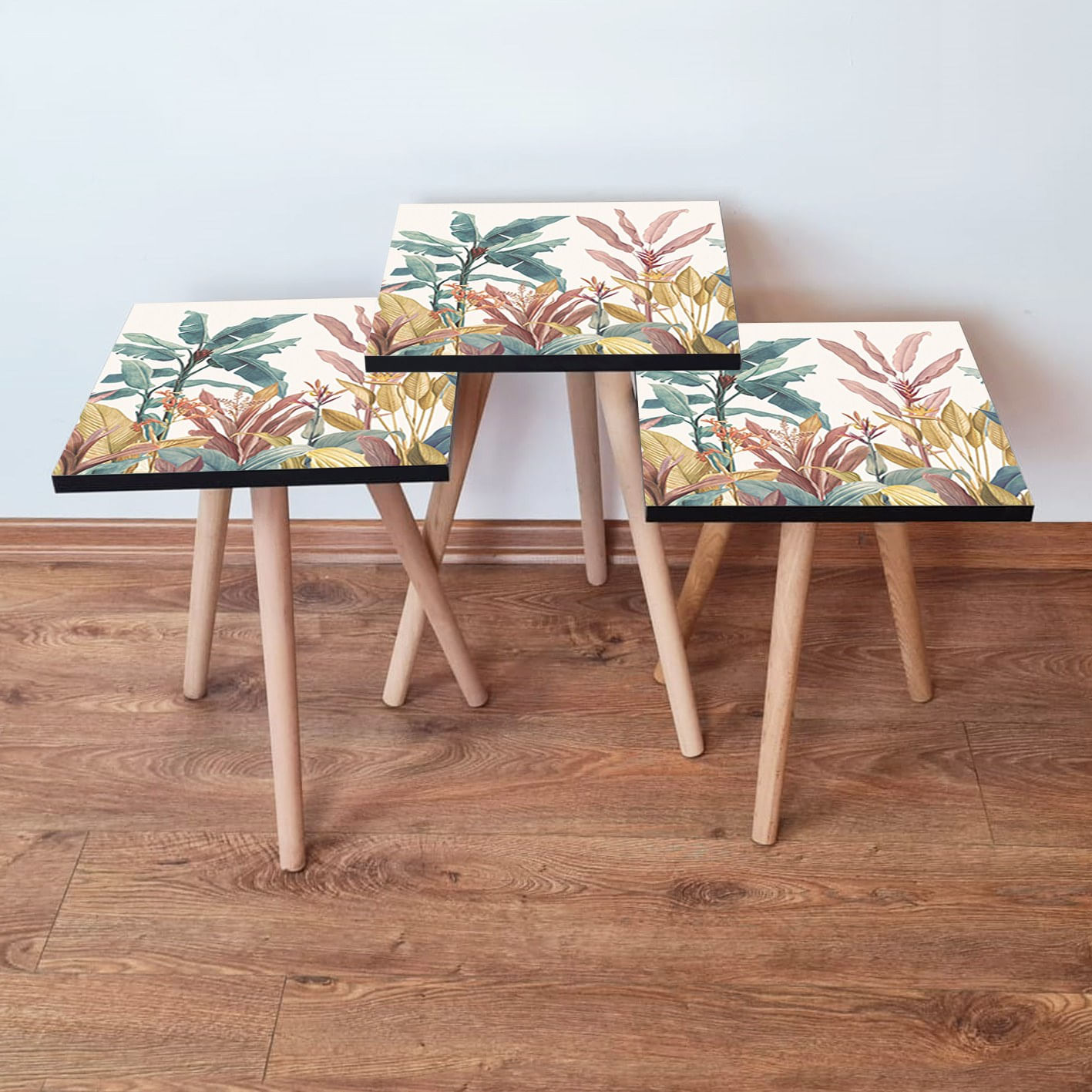 Set masute de cafea, Hanah Home, mdf, alb, mustar, maro, verde, 35x35x52 cm