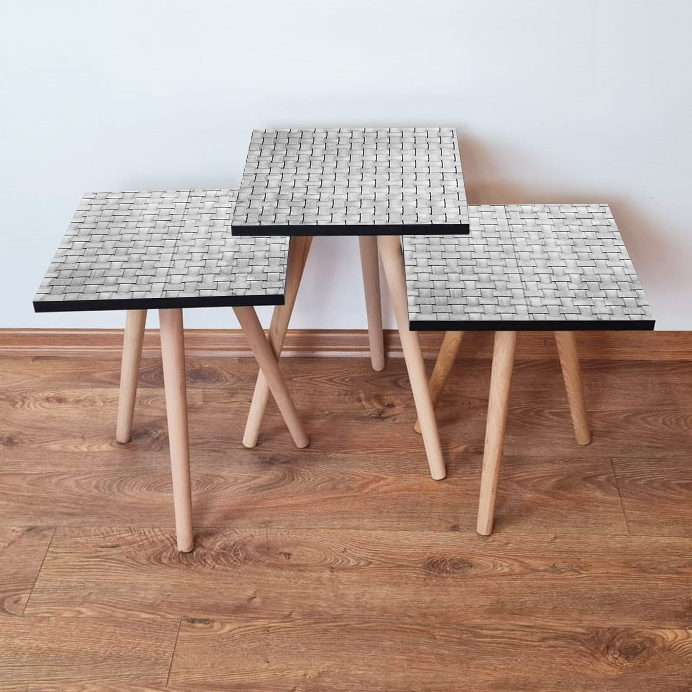Set mese de cafea cuib, Hanah Home, mdf, gri, 35x35x52 cm