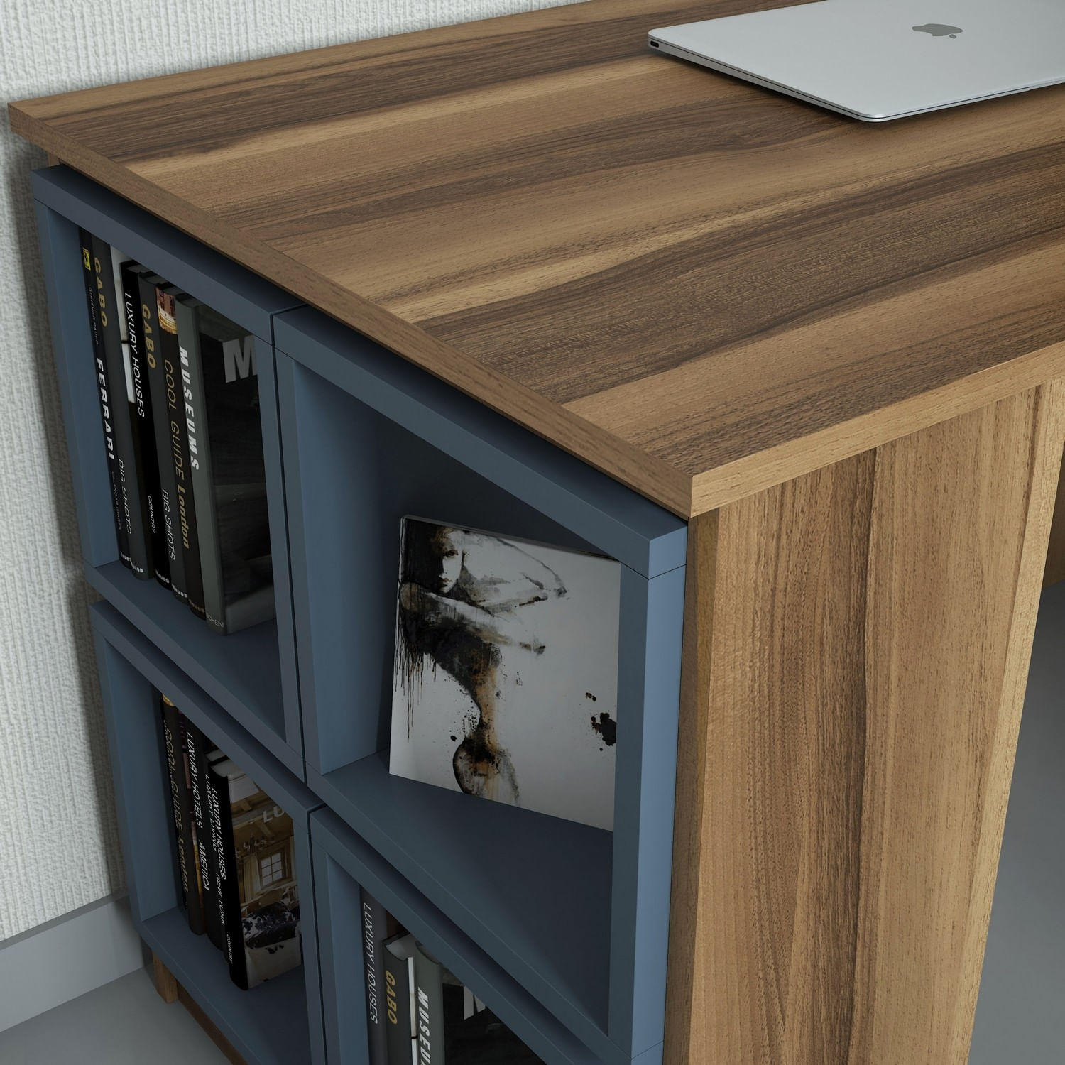 Birou de studiu, Hanah Home, pal melaminat, nuc si calcedonie, 120x65x75 cm