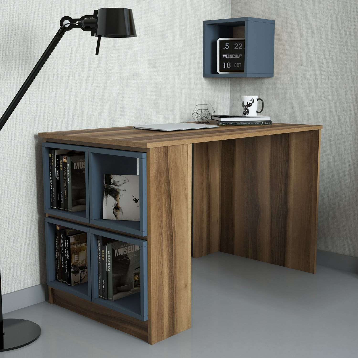 Birou de studiu, Hanah Home, pal melaminat, nuc si calcedonie, 120x65x75 cm — imaginea 3